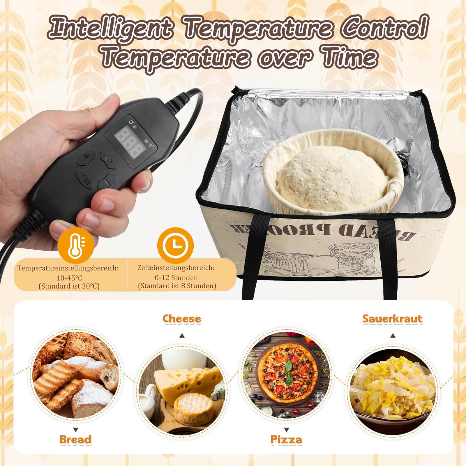 Pojemnik do fermentacji chleba na zakwasie, 30 l, składane, pudełko do pieczenia ciasta, regulowana temperatura i timer, szafka do fermentacji z pokrywką, do domu, chleba, pizzy, jogurtu, wina
