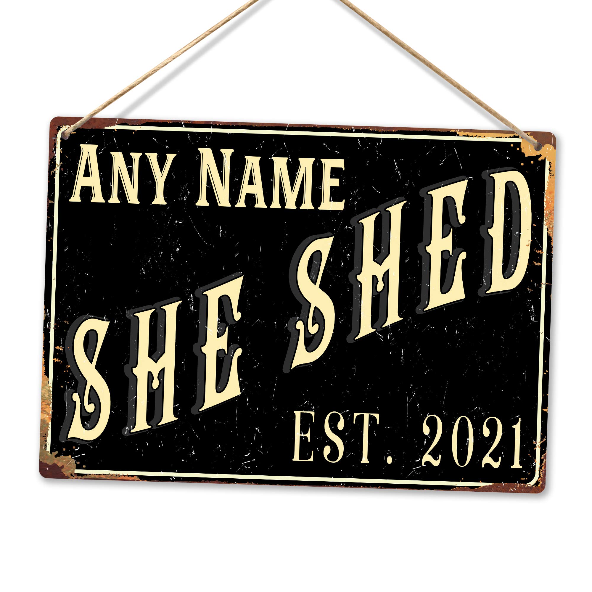 Personalised SHE SHED - Custom Name - Black – Small Twine | Printed Metal Wall Sign Plaque