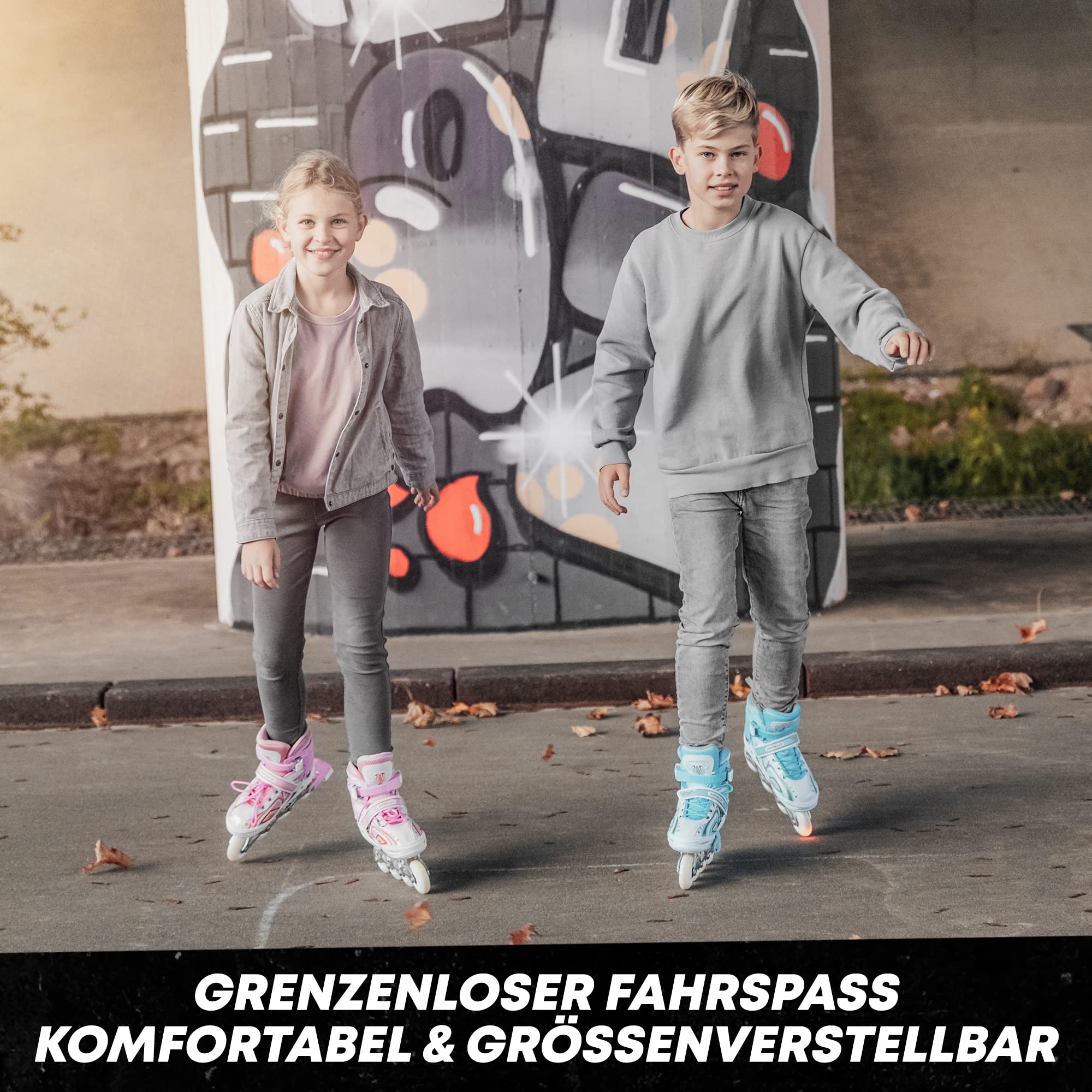 Apollo Super Blades, größenverstellbare Inline Skates für Damen und Kinder, Inliner für Erwachsene, Mädchen und Jungen in den Größen 31–42, LED Inline-Skates