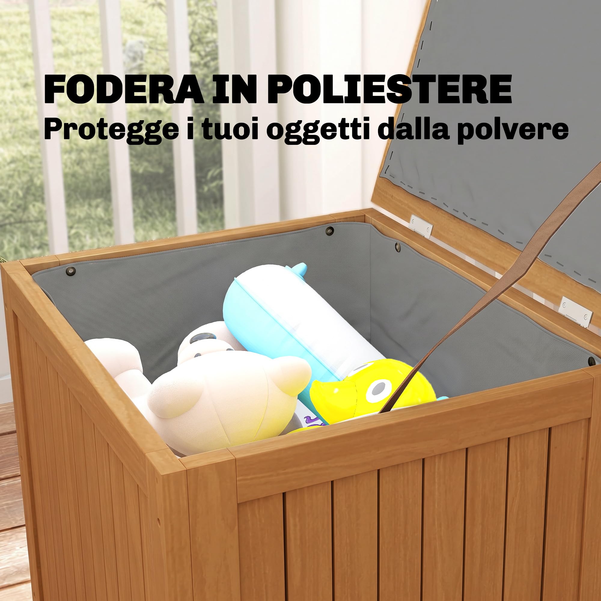 Outsunny Baule da Esterno 130L Legno Coperchio Cerniera, Contenitore Giardino Protezione UV, 63x51x58.5 cm, Marrone
