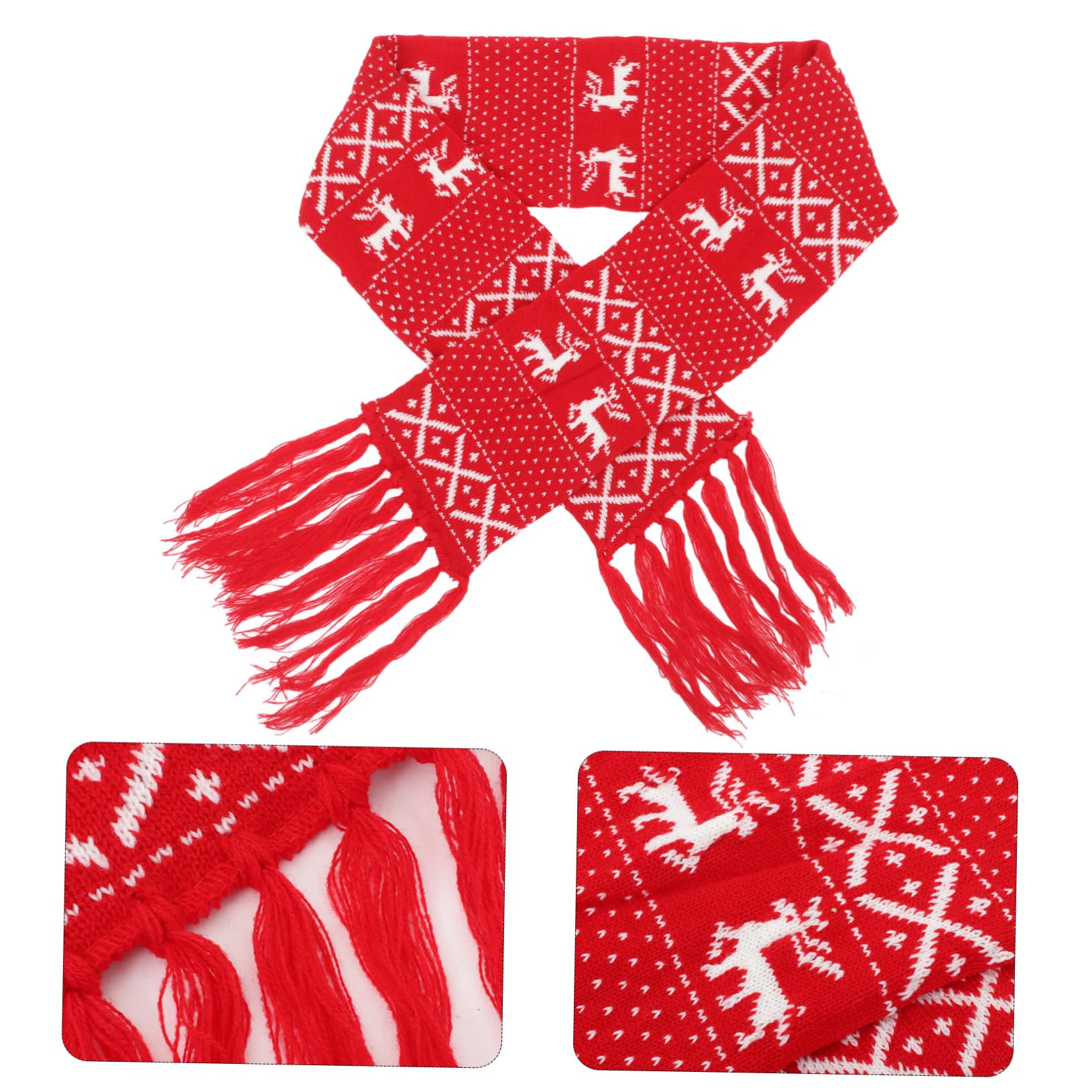 Homoyoyo Sciarpa Natalizia in Lana Lavorata a Maglia Rossa, Sciarpa Invernale Calda e Morbida Dettagli Natalizi, per Occasioni Casual Freddo Inverno