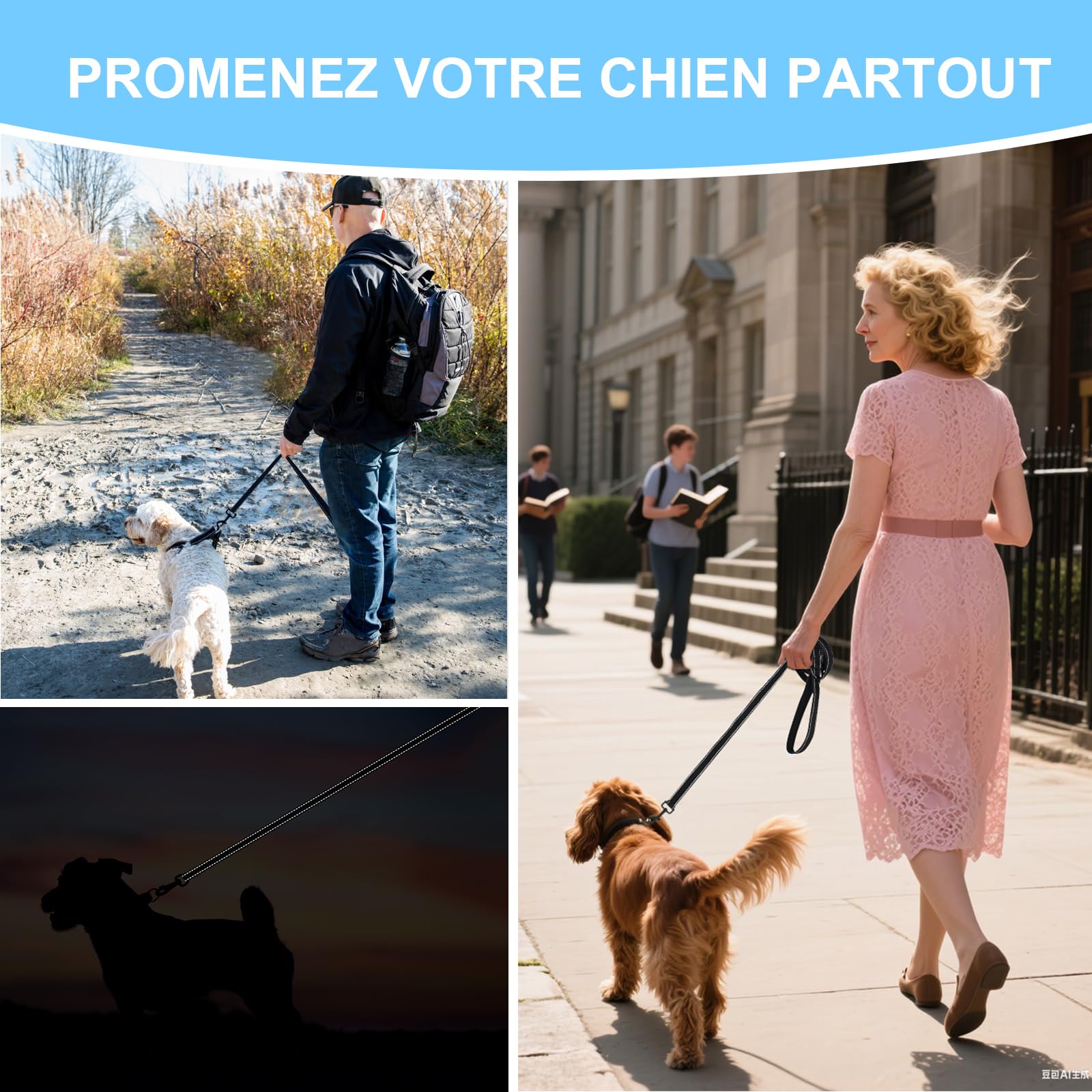 Longe pour Chien - Longe 3M 10M 20M 30M Laisse pour Chien, Laisse de Dressage avec Poignée pour Chiens, Refléchissant (10M)