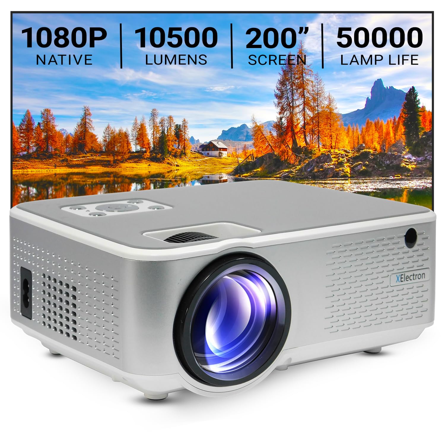 XElectron C9 Pro Full HD 1080p Native Resolution Projector for Home 4K | 200" Screen | 10500 Lumen (Best in Segment) | Inbuilt Speaker | Bluetooth, HDMI, VGA, AV, USB, Audio Out (C9, Silver) (B08T5WFR2P) Amazon Price History, Amazon Price Tracker