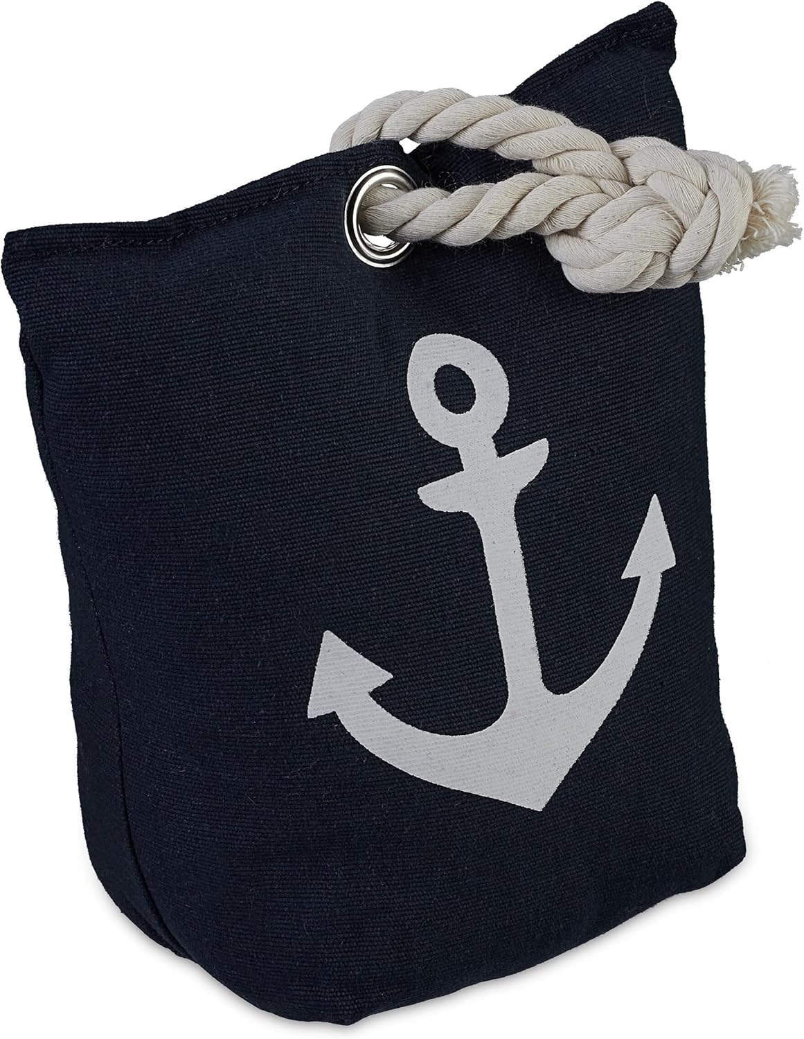 Doorstop Sandbag, Anti-Slamming Buffer, Draft Protection, 28 x 18 x 9cm, Handle Loop, Anchor Motif, Blue/White, Polyester