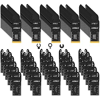 100 PCS Blades, Titanium and High Carbon Steel Saw Blades for Wood Metal and Plastic, Quick Release Multi Tool Blades Kits, Oscillating Tool Accessories Kit