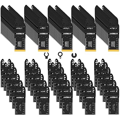 100 PCS Blades, Titanium and High Carbon Steel Saw Blades for Wood Metal and Plastic, Quick Release Multi Tool Blades Kits, Oscillating Tool Accessories Kit