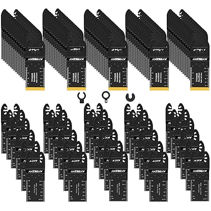 100 PCS Blades, Titanium and High Carbon Steel Saw Blades for Wood Metal and Plastic, Quick Release Multi Tool Blades Kits, Oscillating Tool Accessories Kit