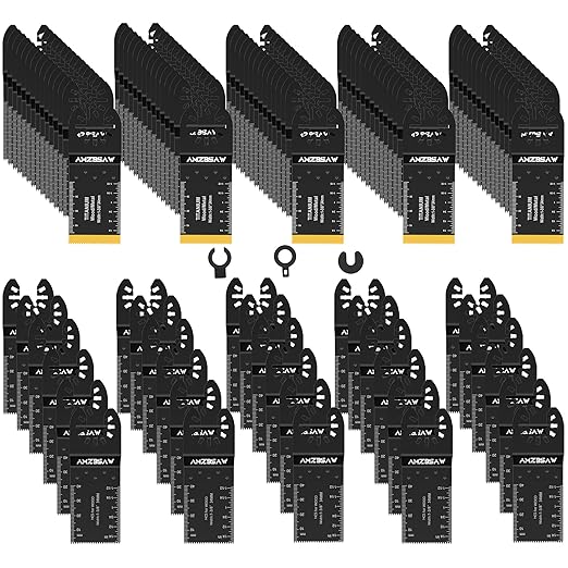 100 PCS Blades, Titanium and High Carbon Steel Saw Blades for Wood Metal and Plastic, Quick Release Multi Tool Blades Kits, Oscillating Tool Accessories Kit