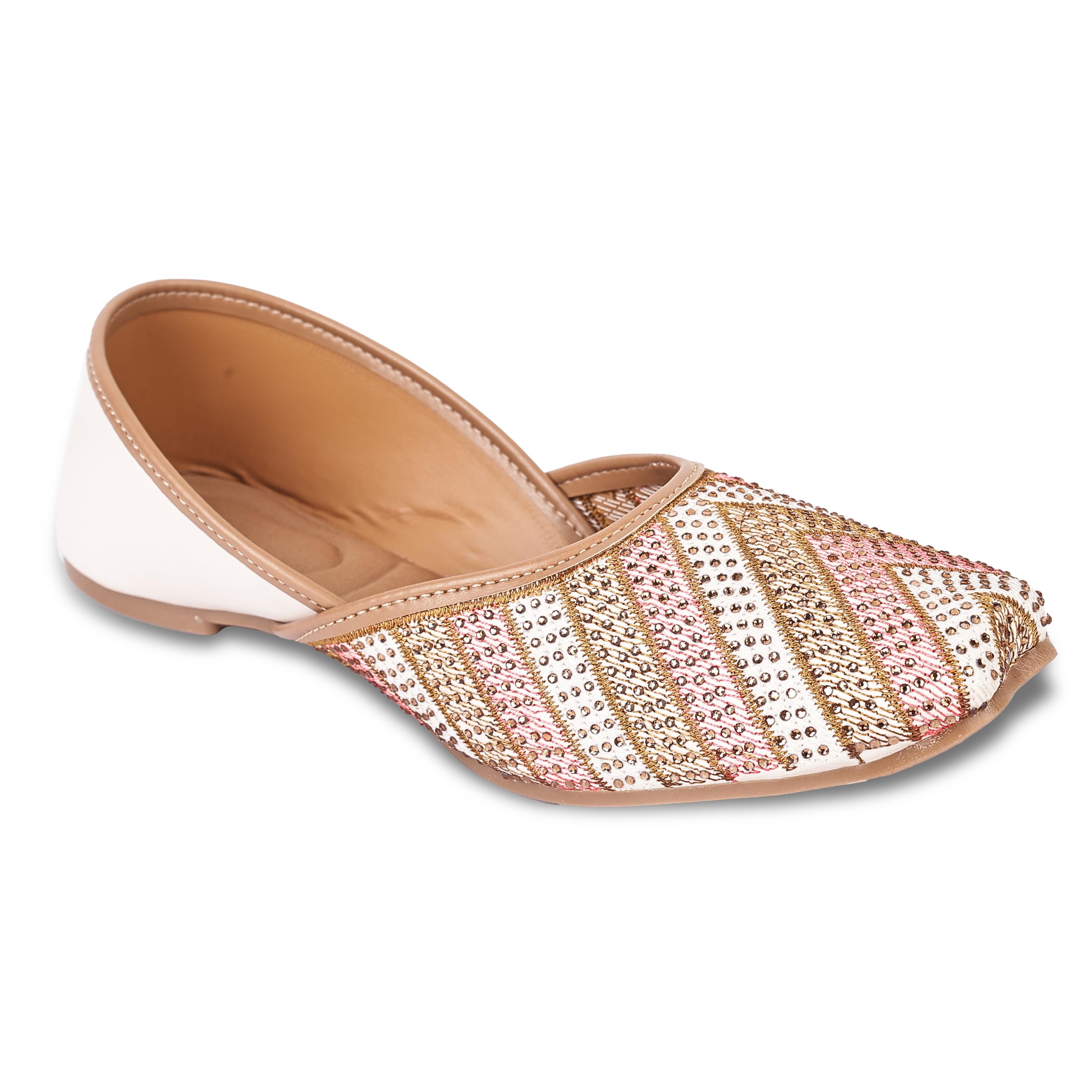 footila Women's Ethnic Punjabi Jutti | Embroidered & Stone Work Slip-On Flat Mojari | Soft Cushioned Traditional Footwear for Wedding, Festive, Party-picture-29