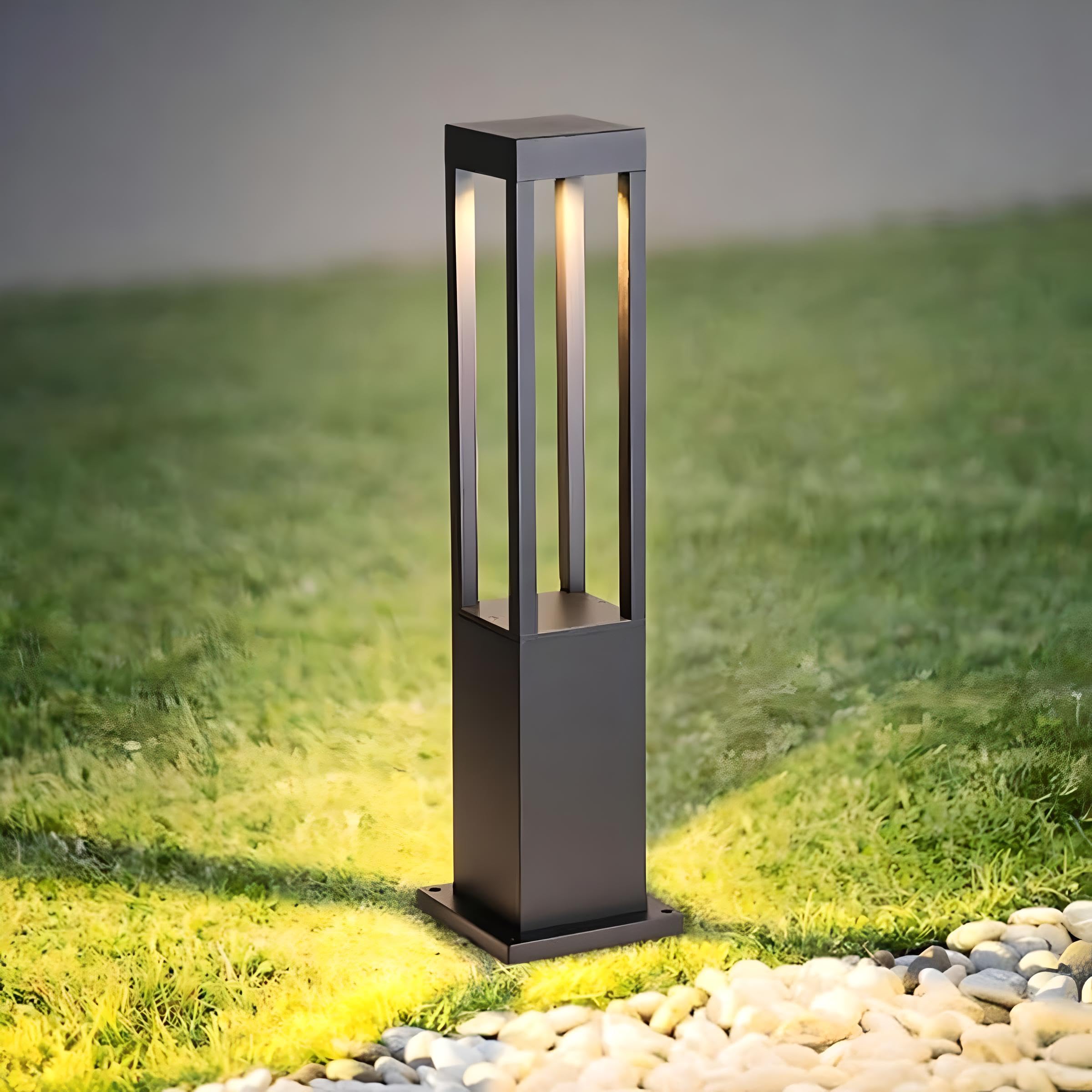 FILLISKA LED Modern Outdoor Bollard Light, Warm White, IP65 Waterproof, Garden Pathway Landscape Lighting (Black Square Bollard-599)