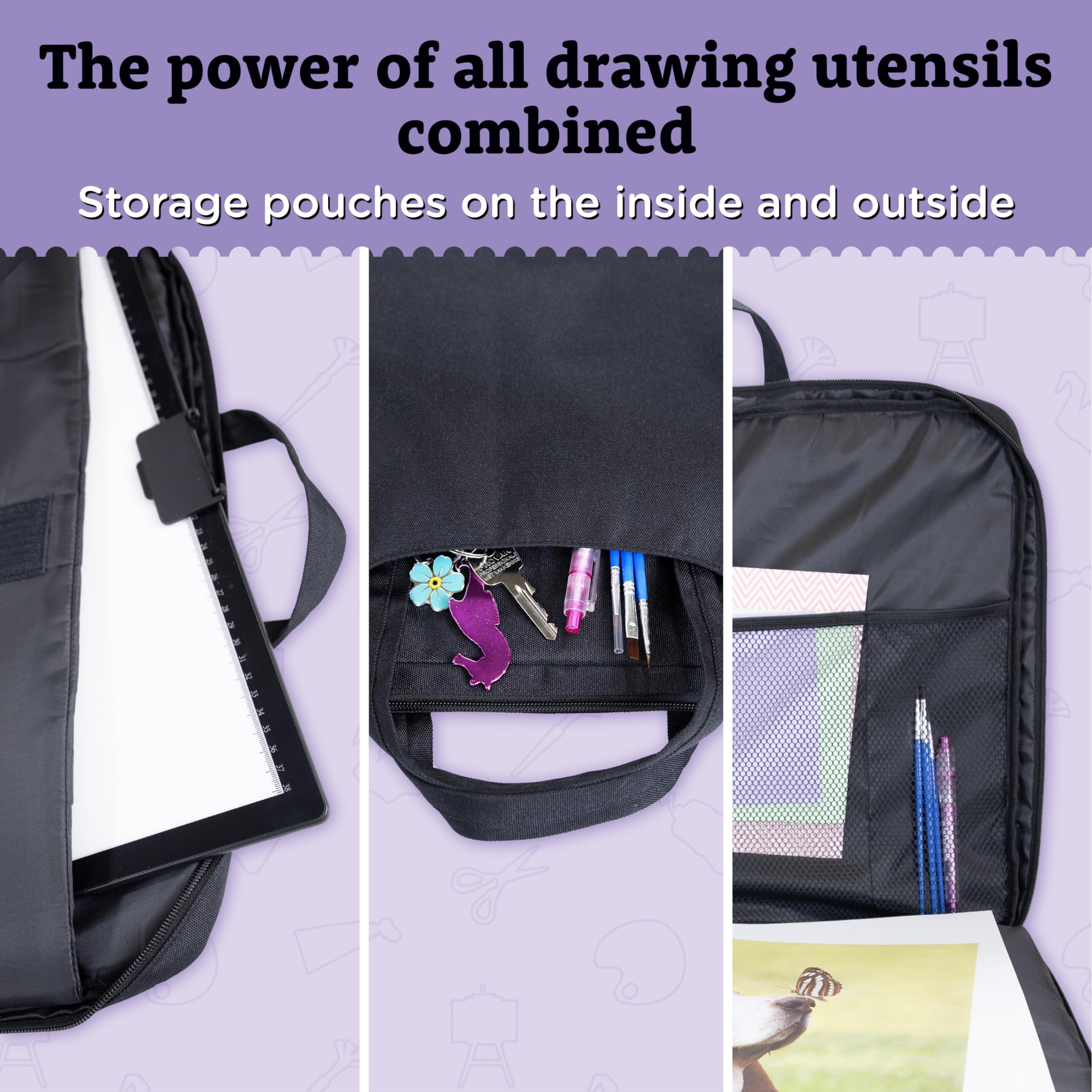 Crafts&Co® Pochette pour Tablette Lumineuse | Sacoche pour Tablette Lumineuse A3 | Convient à la Tablette Lumineuse de Diamond Painting Accessoires | Noir
