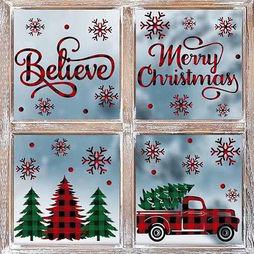 Horaldaily 226 calcomanías de Navidad para ventana, árbol rojo y verde, camión de nieve para suministros de fiesta en casa, tienda, ventana,
