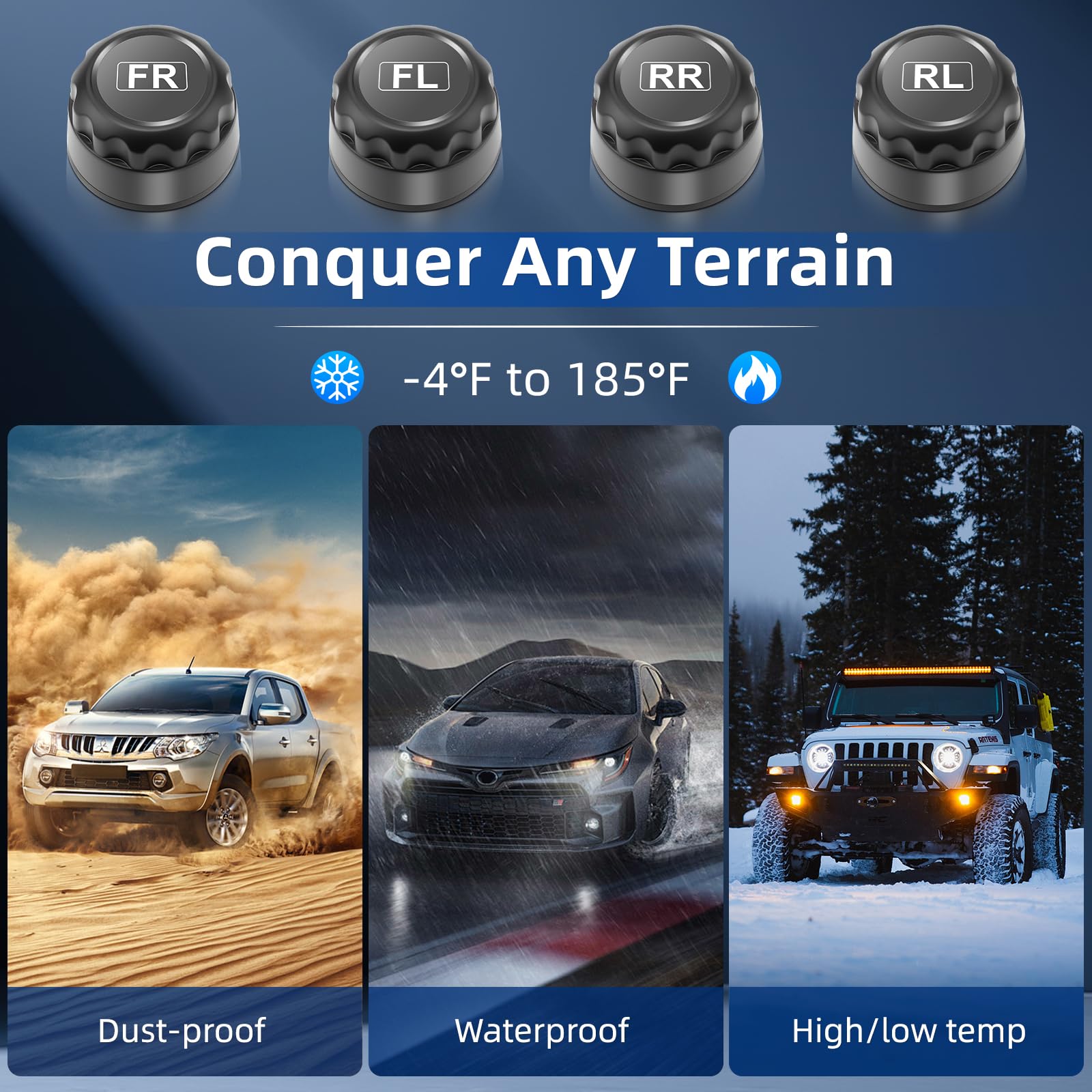 KAOLALI TPMS - Sistema de Control de Presión de Neumáticos 0-50 PSI, Fijación al Parabrisas, Carga Solar, Sistema de Control de Presión de Neumáticos con 4 Sensores Externos