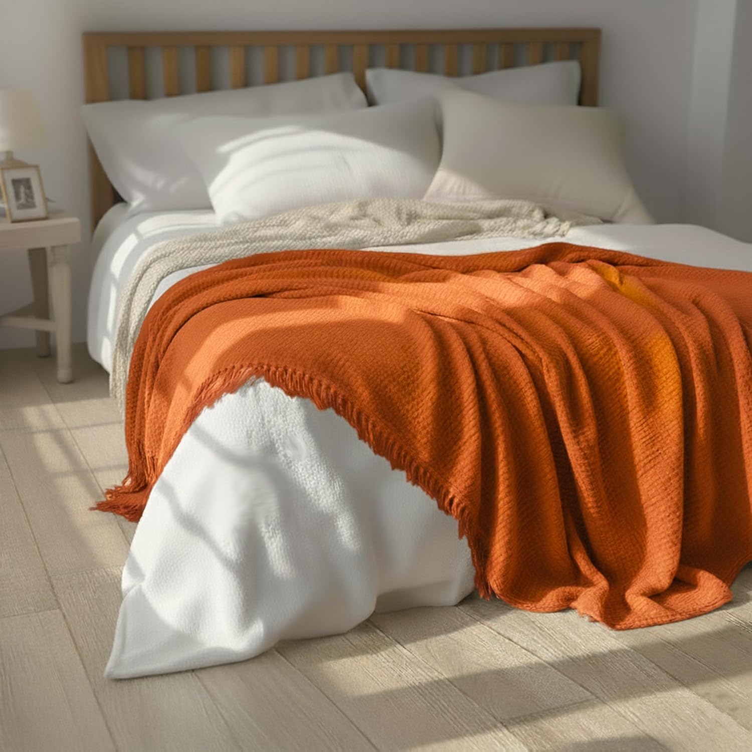 KyraHome Muslin Throw Blankets for Adults, Kid, 50"x60",100% Cotton Plant Dyed, Breathable, Lightweight Gauze Soft Cotton Blanket for Couch, All Season (Terracotta/Rust Orange) - Image 5