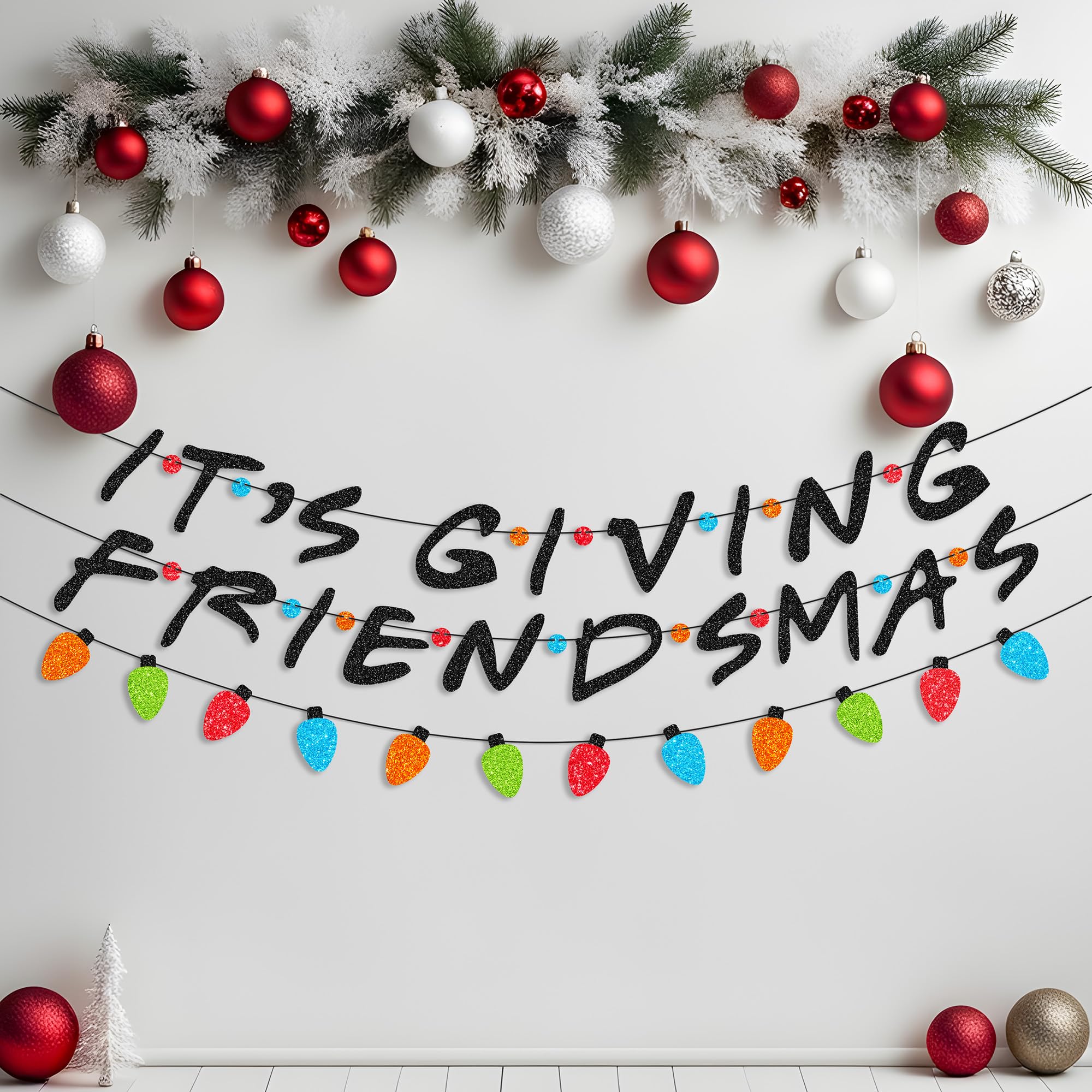 It's Giving Friendsmas Banner para decoración de fiesta de Navidad