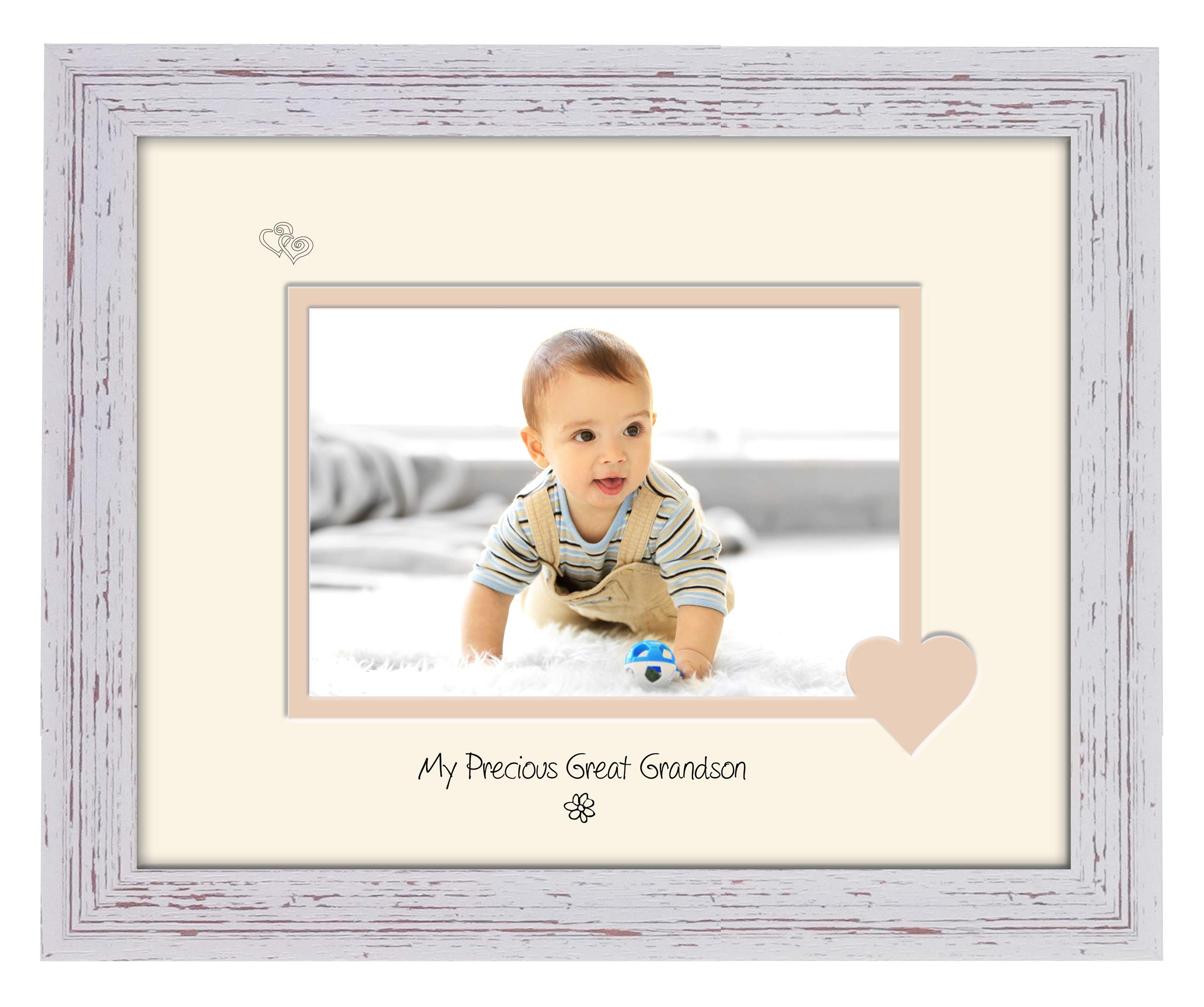 Great Grandson Photo Frame My Precious Double Mounted Quality Gift 779F (Shabby Chic Frame Cream Mount Beige Inside)