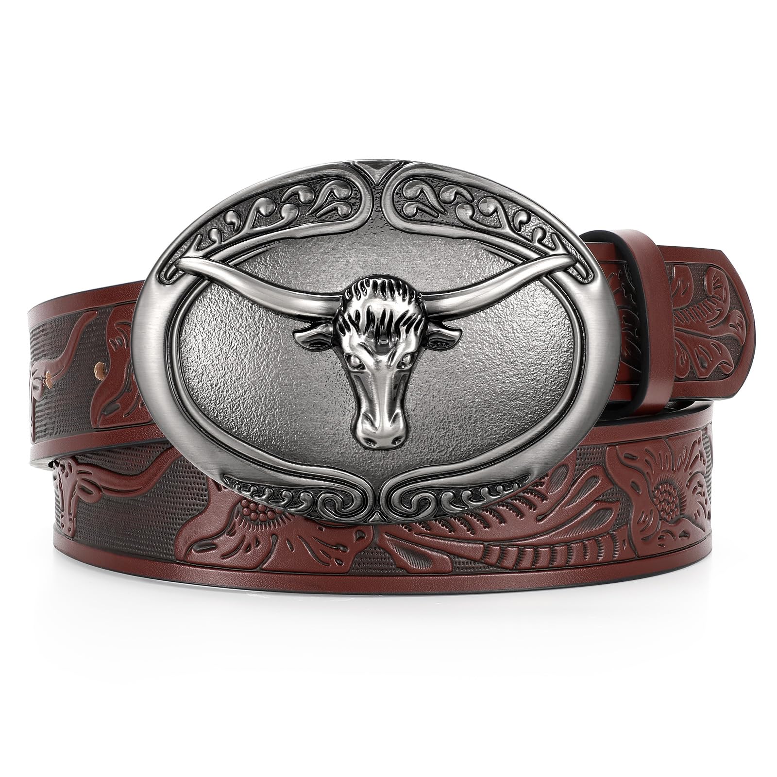 UpFind Men Womens Cowboy Belt Western Leather Buckle Belt for Jeans Cowgirl Belt 1.5’’ Wide