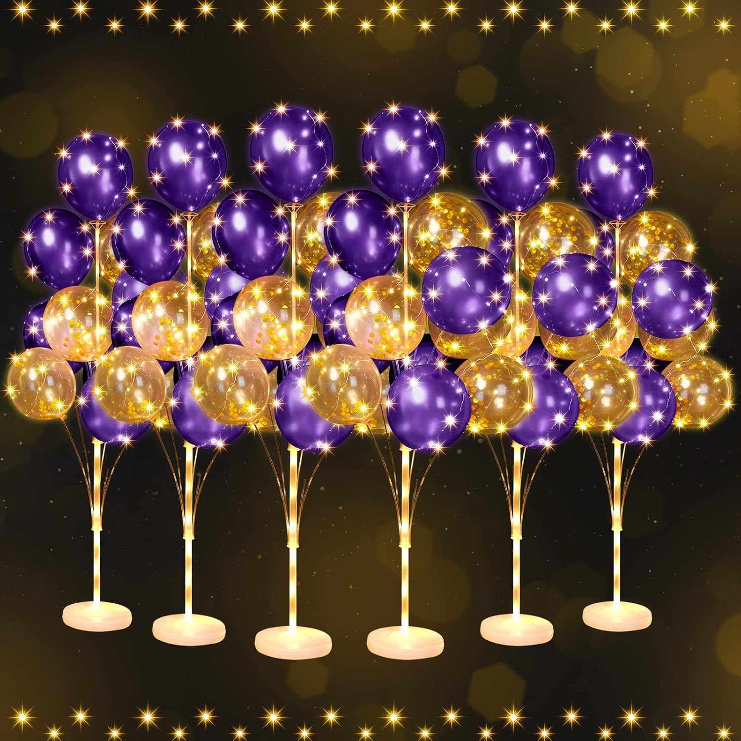 Wettarn 6 Set of Christmas Balloon Stand Kit for Floor with Balloons Light Strings Holder Centerpieces Balloon Column Kit Birthday Baby Shower Wedding Party(Gold Sequin, Gold)
