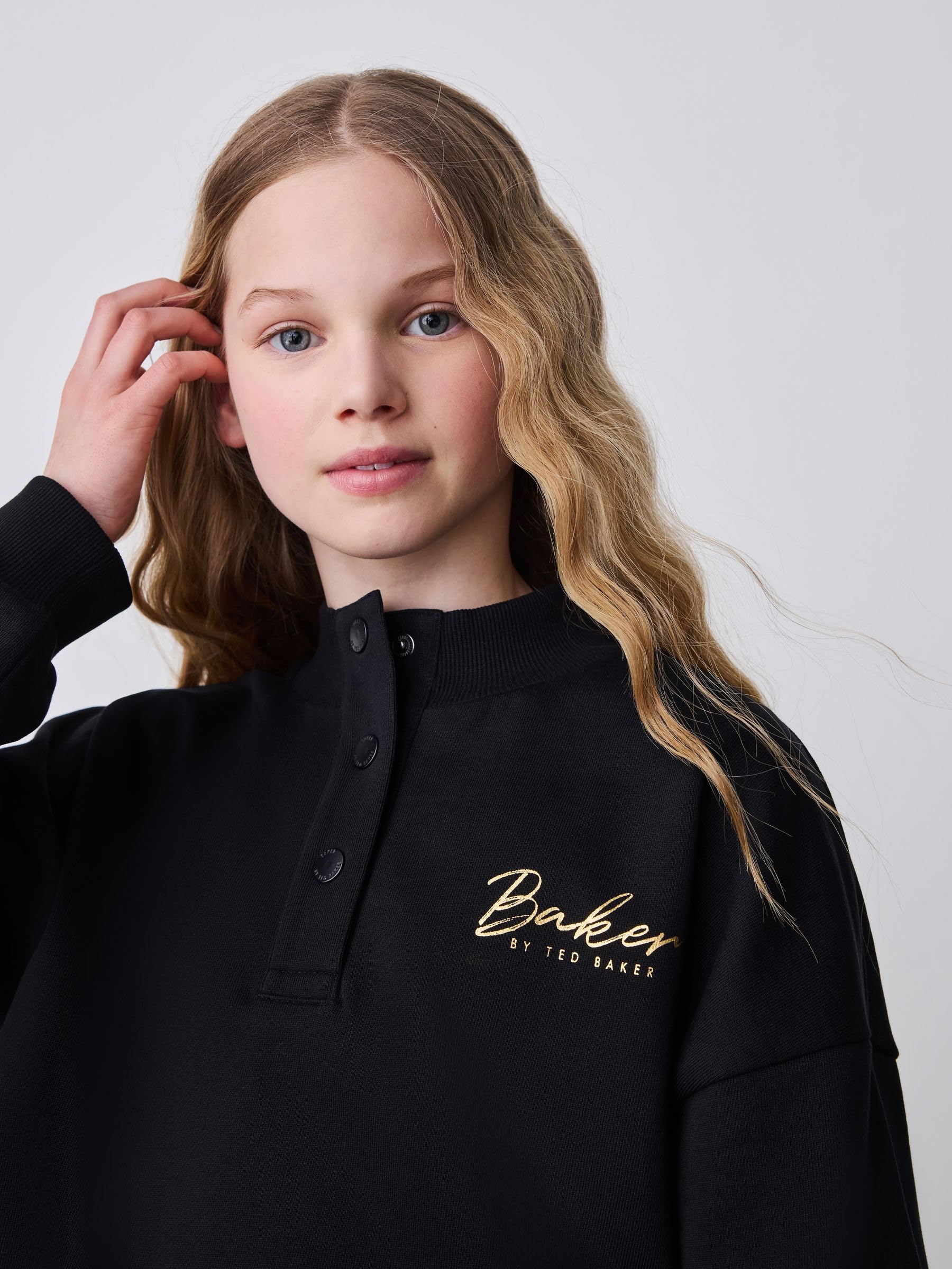 Niñas Conjunto de 2 piezas de sudadera con cuello alzado y estampado gráfico y pantalones de chándal de pernera ancha