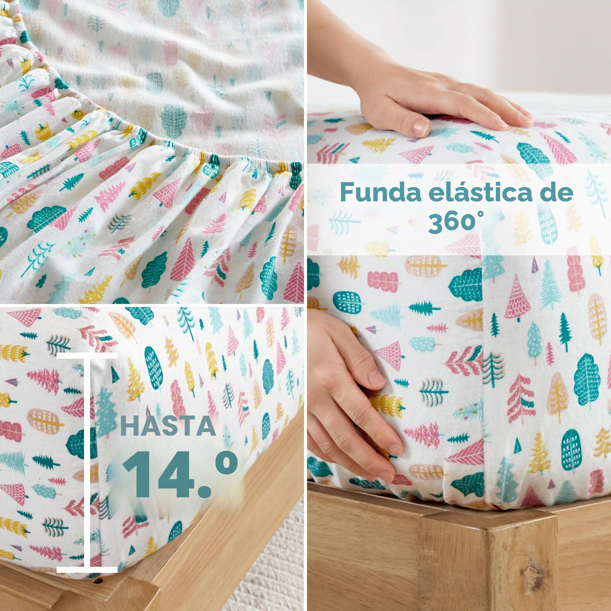 Intelligent Design - Juego de sábanas en cálida Franela de algodón, Transpirable, Bonito Estampado navideño, Bajera Especial para colchones de hasta 40,5 cm, para Cama de Matrimonio «Queen», árboles