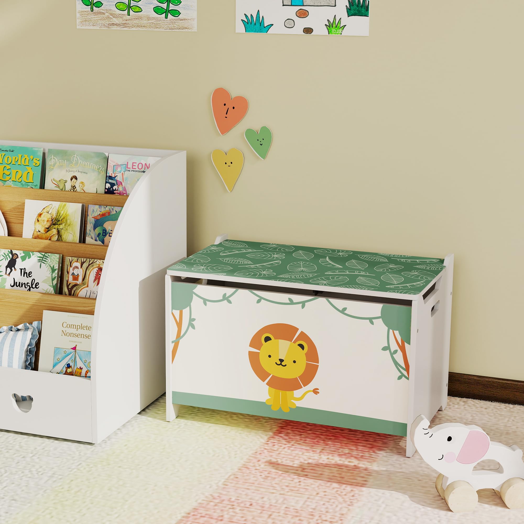 AIYAPLAY Spielzeugkiste mit Deckel für Kinder, Aufbewahrungsbox für Spielzeug und Kleidung, Aufbewahrungsbehälter für Kinderzimmer und Wohnzimmer, 60 x 37 x 39 cm, grün