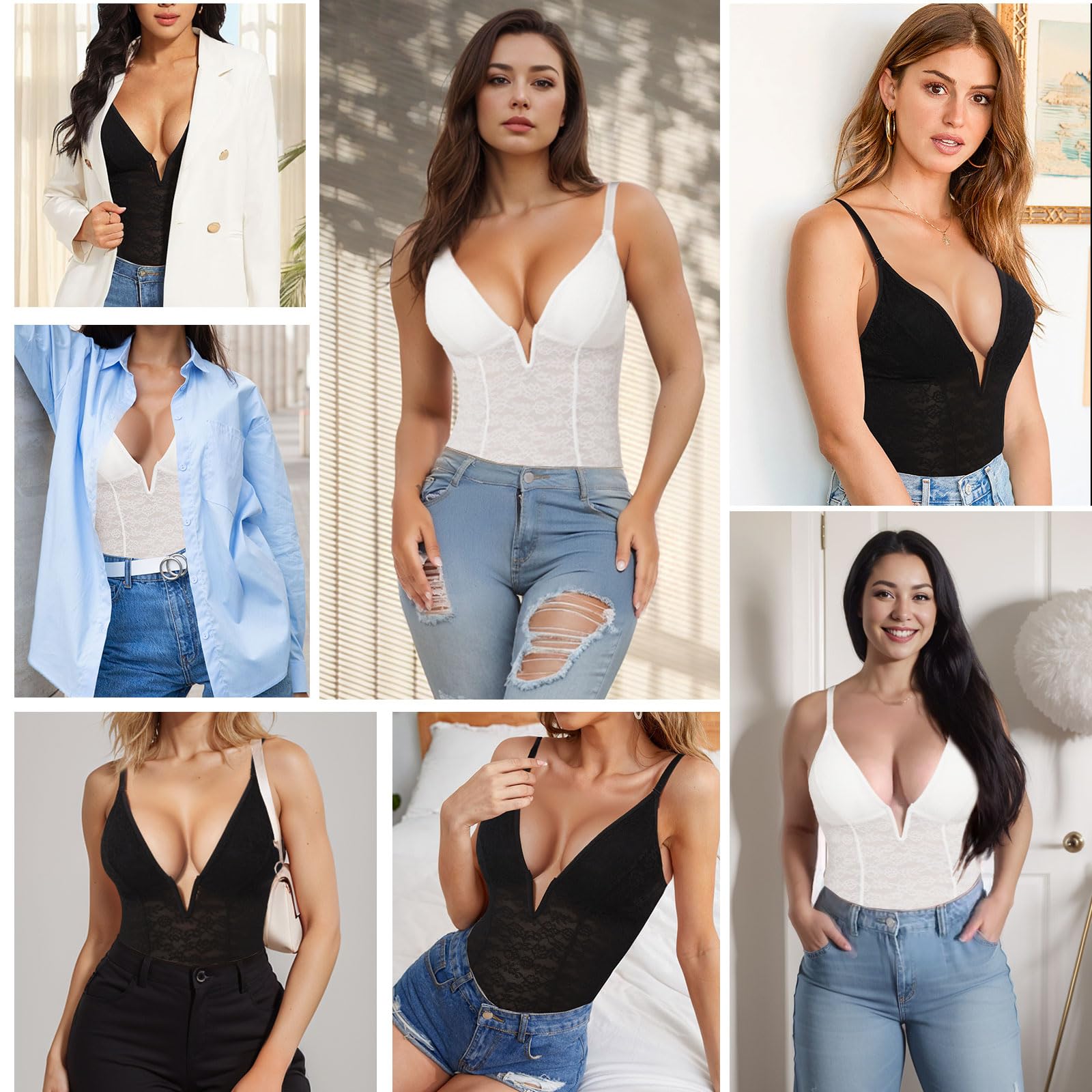 Joyshaper Shapewear - Body da donna in pizzo, modellante per la pancia, con scollo a V, modellante