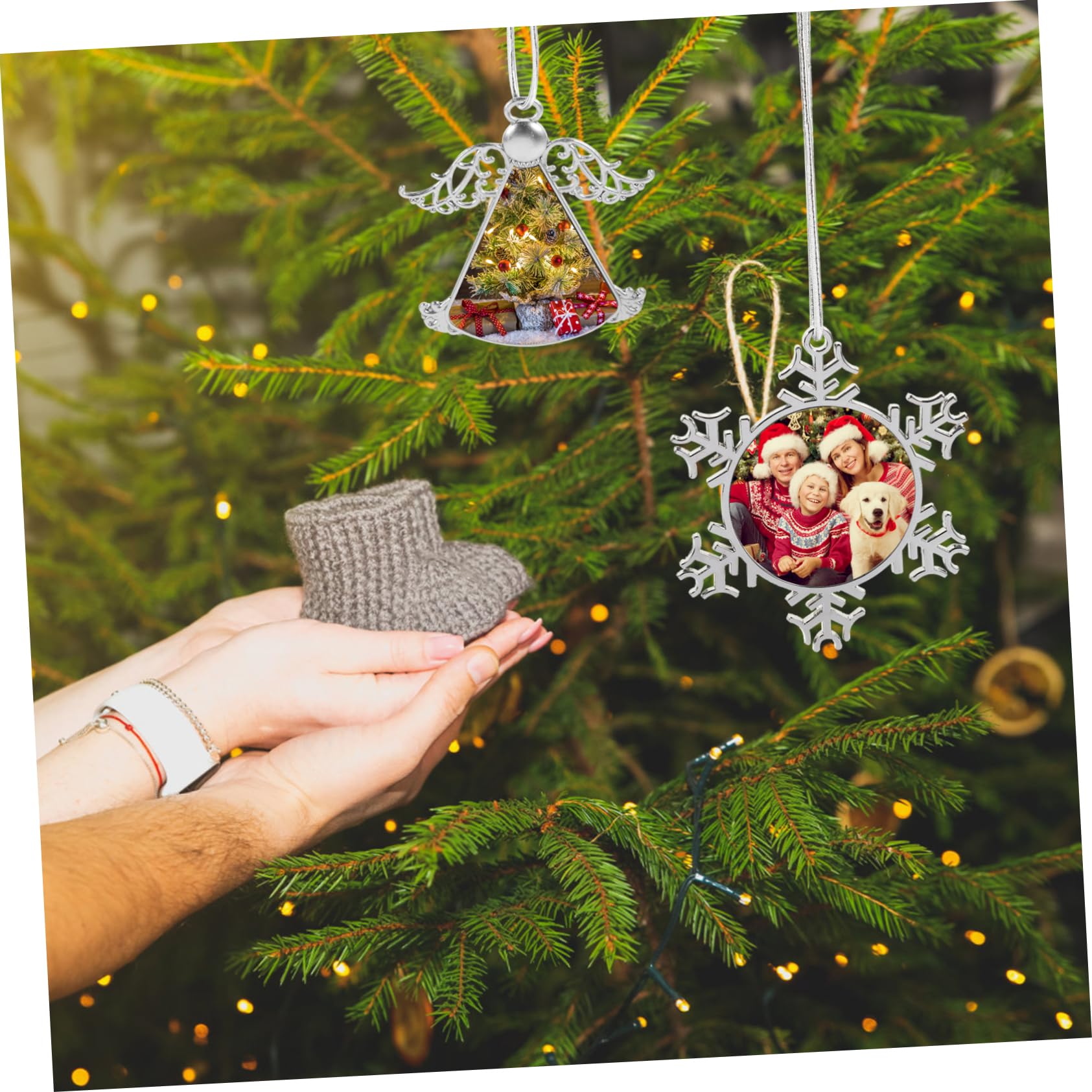 Cabilock 5 Set Decorazioni Natalizie Con Fiocchi Di Neve A Sublimazione Decorazioni Natalizie Palline Di Natale Luci Fatate Per Esterni Albero Di Natale In Feltro Luci Di 2 pezzi * 5