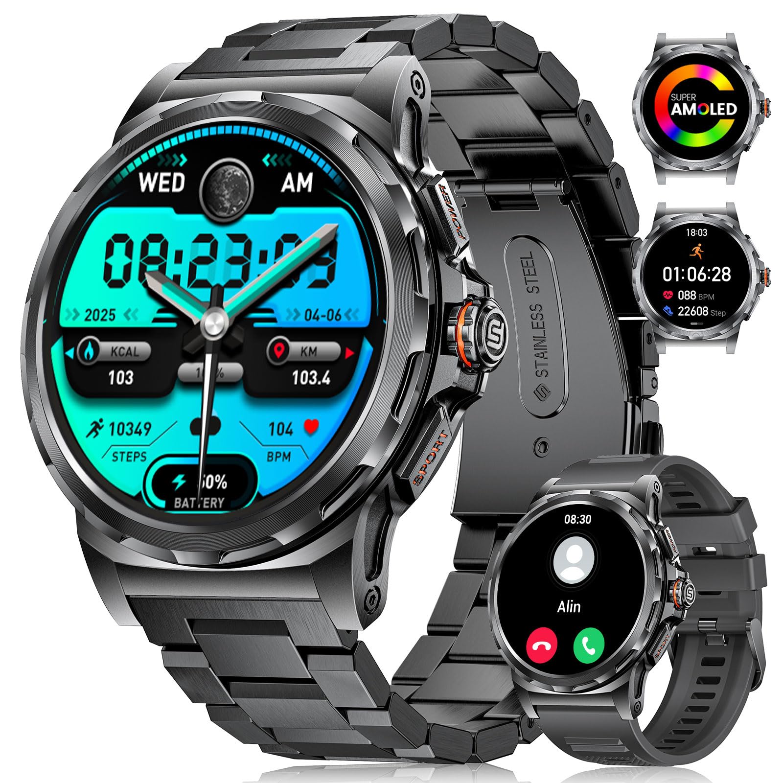 LIGE Smartwatch Herren 1,43" AMOLED, 360mAh Bluetooth, IP68, 120+ Sport | HD AMOLED Display, 360mAh Langer Akku, Freisprechen und Nachrichten, Spo2/Herzfrequenz/Schlafüberwachung, für iOS/Android