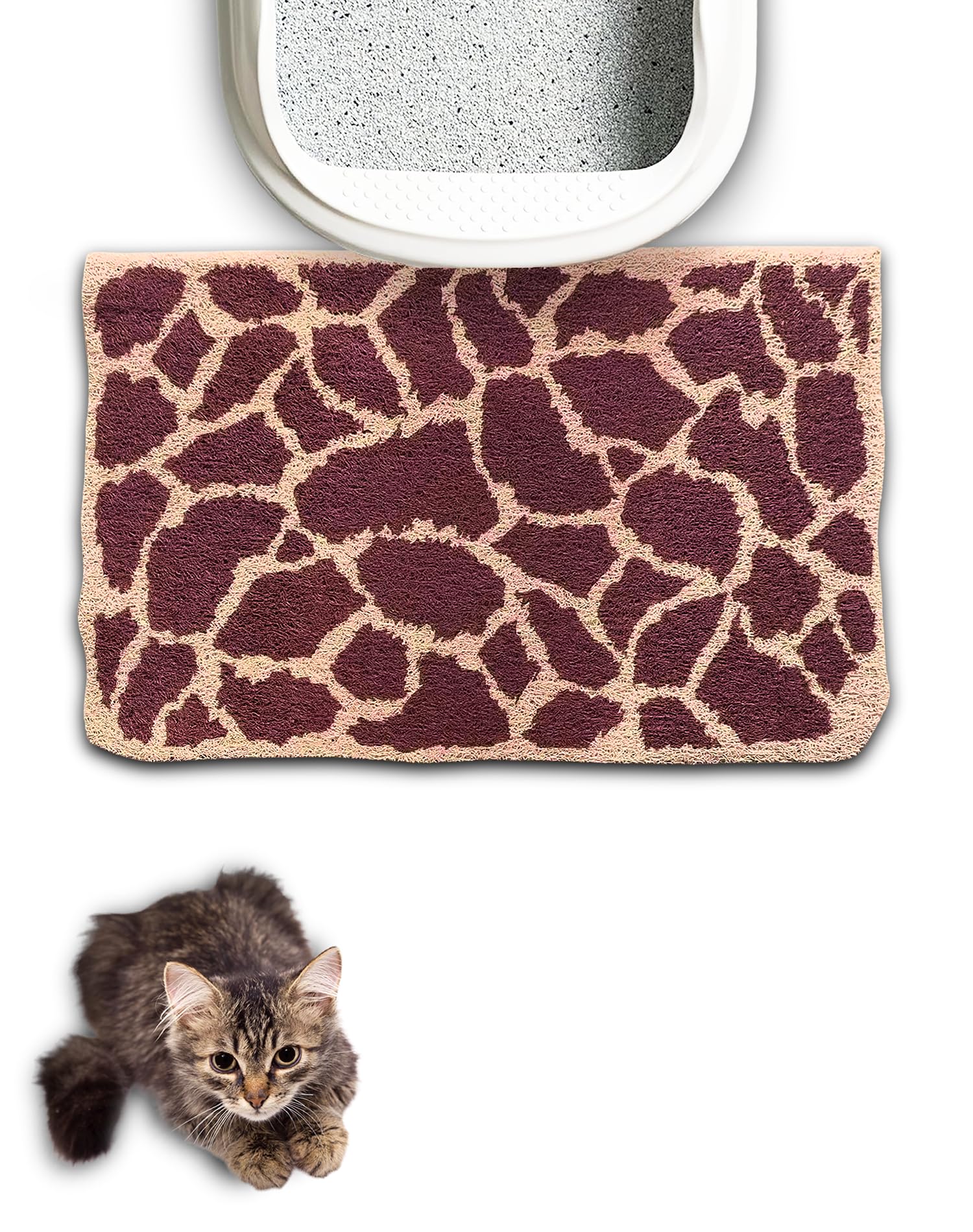 Lukamoo® Cute Cat Litter Mat (30’’x20’’), Extra-Large/XL, for Kitty Litter (Giraffe Grid)