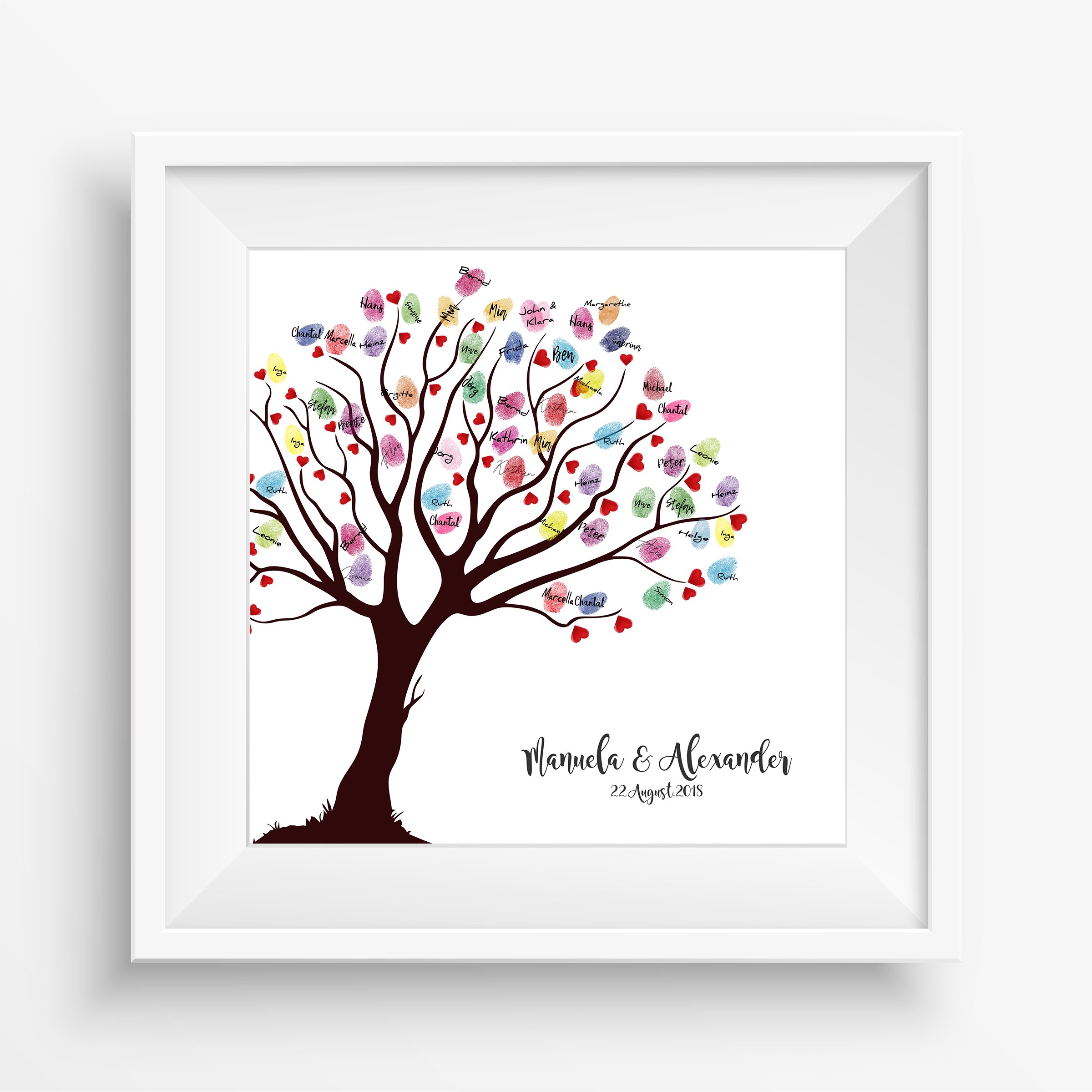 Tela impronta digitale guestbook matrimonio coppia regalo personalizzato sposa, decorazione di nozze, nomi con data. 50x50 cm di grandi dimensioni in legno barella regalo di nozze