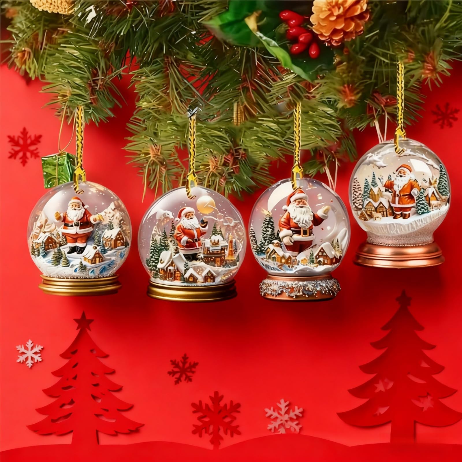 [Christmas Decoration Set] 4 PCS Acrylic 2D Flat Acrylic Snowflake Glass Balls - Christmas Tree Hanging Ornaments for Home, Yard, Office, Window | Holiday Party Decor
