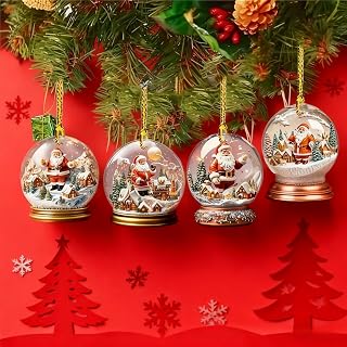 [Christmas Decoration Set] 4 PCS 2D Flat Acrylic Snowflake Glass Balls - Christmas Tree Hanging Ornaments for Home, Yard, Office, Window | Holiday Party Decor