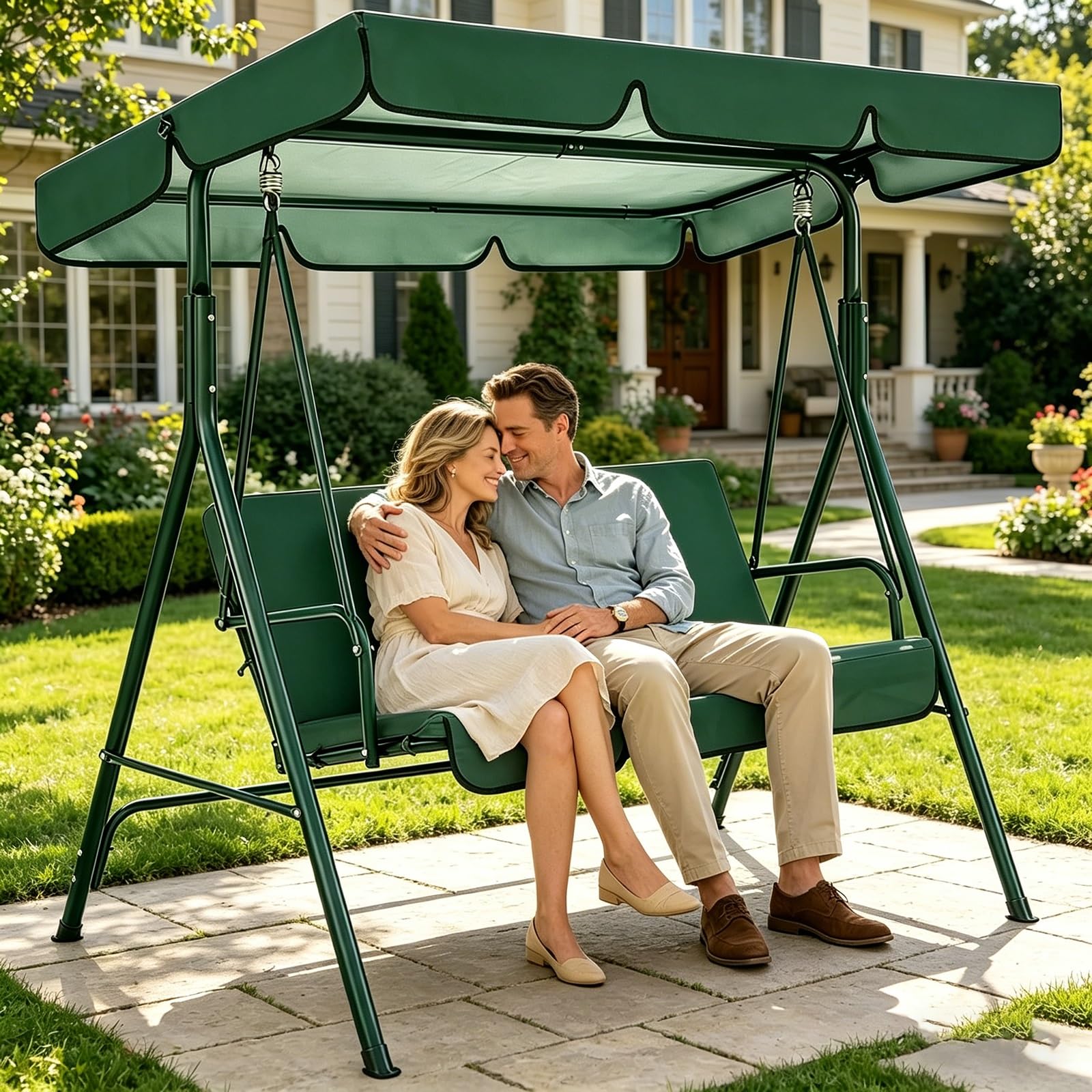 Toldo de Repuesto para Columpio de Jardín Exterior, Toldo de Reemplazo Impermeable Anti-UV 191x120cm, Cubierta Repuesto para Balancín de 2-3 Plazas para Patio(Green,190T：191*120*18/23cm)