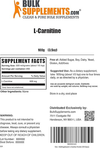 Miniatura 7 de L-Carnitina en polvo pura Bulksupplements 1