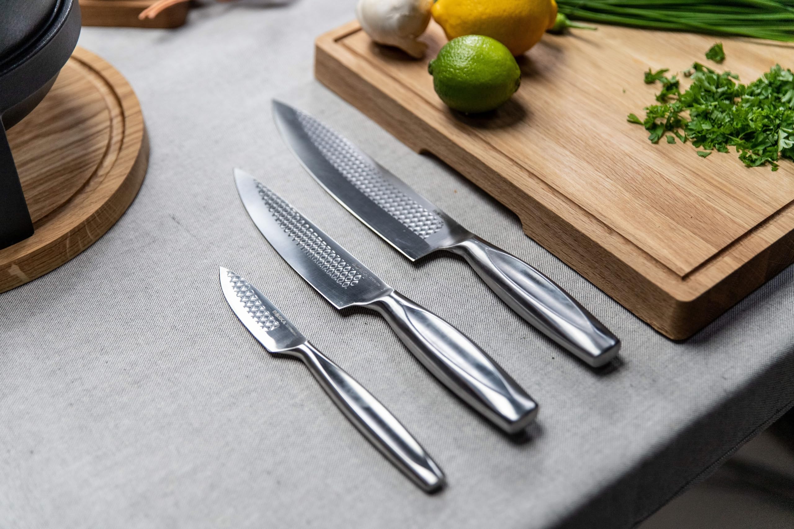Boska Knife Set Monaco+ / Zestaw 3 / Profesjonalne noże kuchenne/Stal nierdzewna/Ostre jak brzytwa/Ergonomiczne/Nóż szefa kuchni/Nóż Sous Chef'a/Nóż do warzyw/Wytrzymałe/Pudełko prezentowe