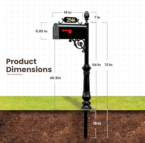 Miniatura 4 de ADDRESSES OF DISTINCTION Charleston - Buzón de correo estándar y sistema de correos  Buzón negro resistente a la oxidación  Incluye placa de
