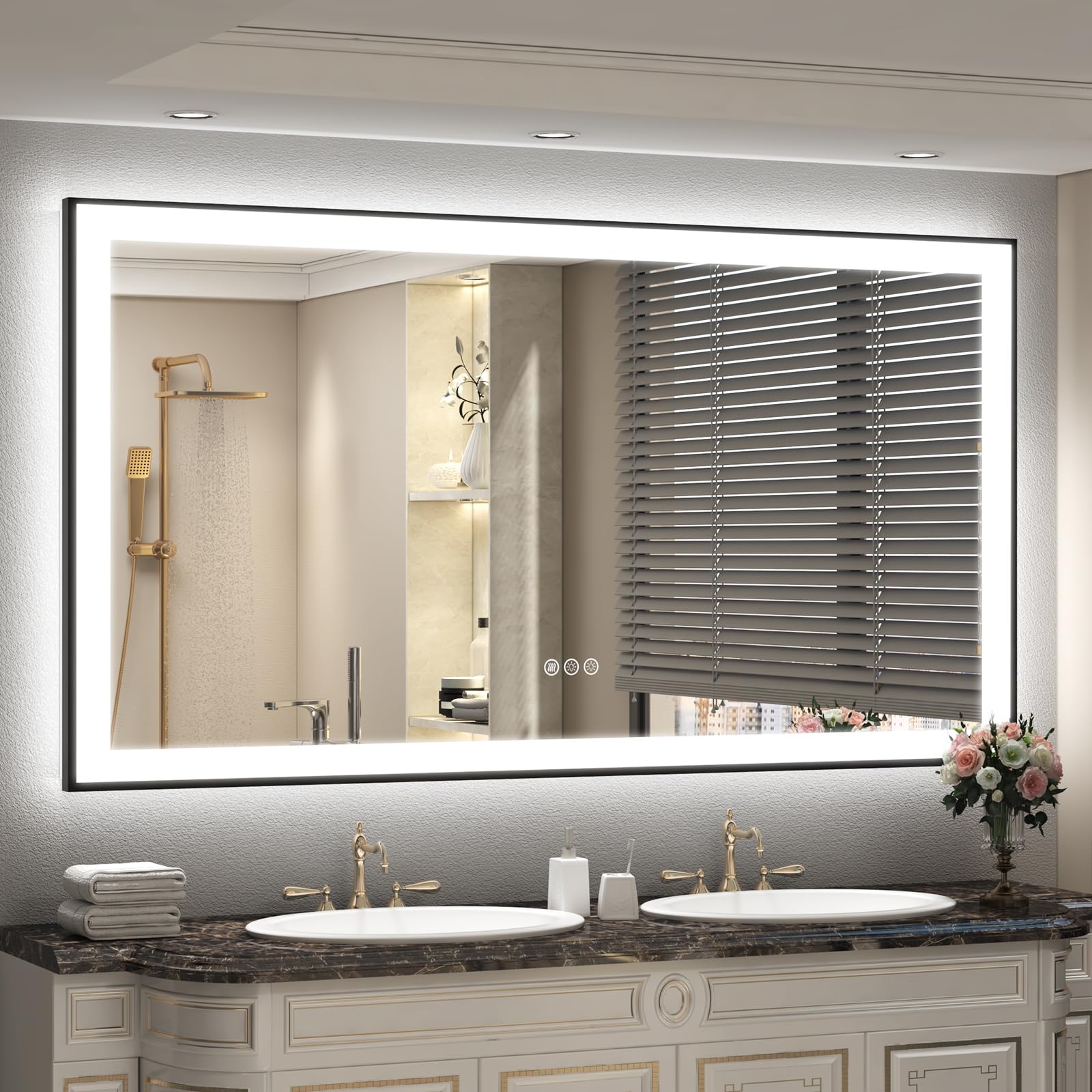 Photo 1 of SMIROR 66x 36 LED Bathroom Mirror for Wall, Lighted Vanity Mirrors with Lights, Dimmable, Anti-Fog, Memory, Shatterproof, ETL Listed (Front and Backlit)