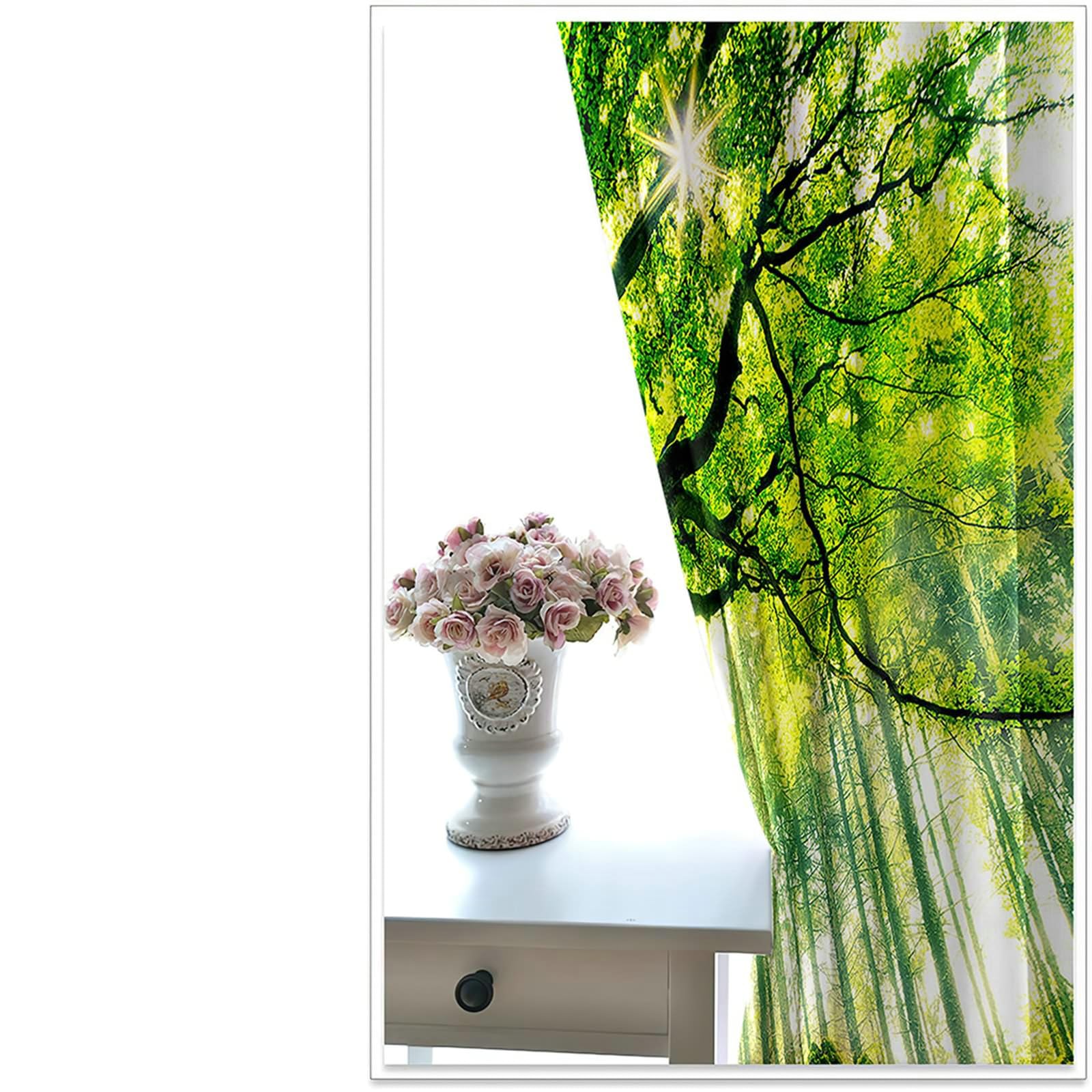 Gardinen Verdunkelung 2er Set 132x244CM, Vorhänge Blickdicht Fenster Natur Grün Bäume und Sonnenschein Verdunklungsvorhänge mit Ösen Jugendzimmer