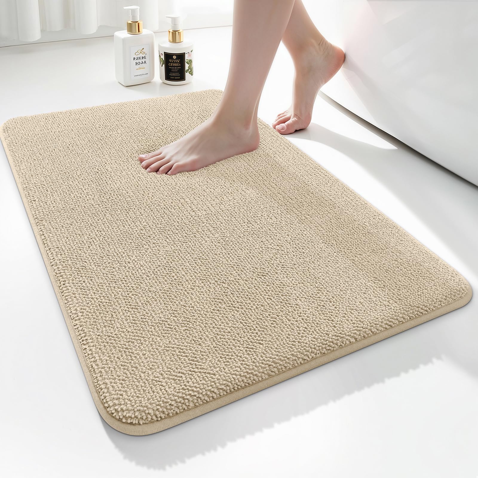 smiry Thick Memory Foam Bath Mat,40 x 60 cm,Extra Soft Absorbent Bathroom Mat,Non-Slip Quick Dry Bath Mats for Bathroom,Machine-Washable Bath Rug Foot Mat,Beige — image 1