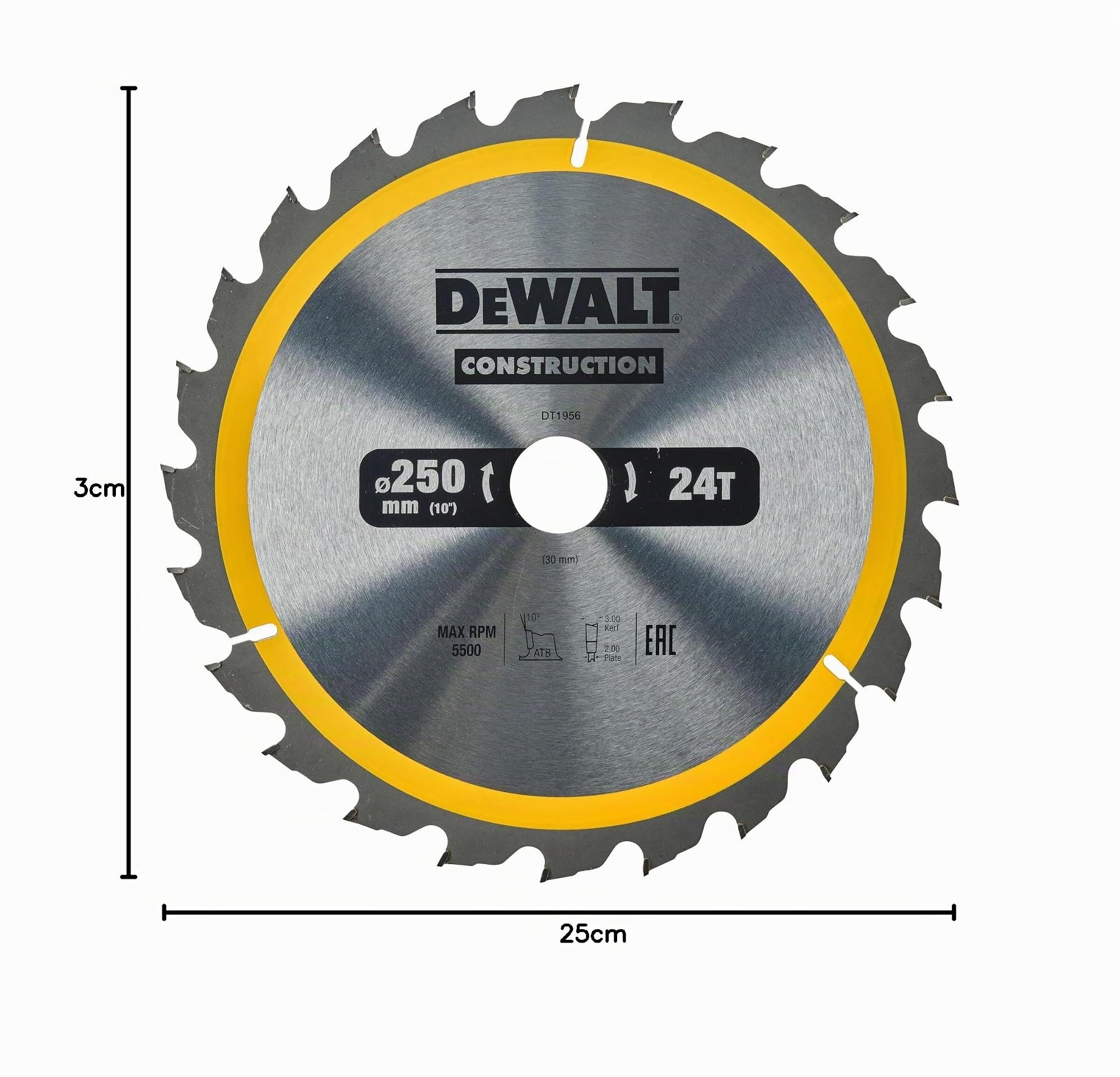 DEWALT Lama per Sega Circolare 250 mm x 30 mm 24T Nail Tough Carbide, DT1956-QZ