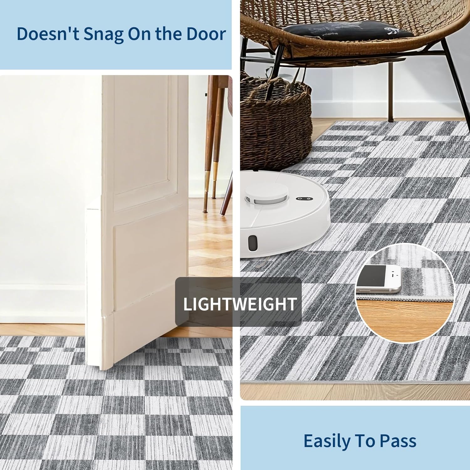 GarveeHome Grey Checkered Rug 6×9 Area Rugs for Living Room,Non-Slip Washable Rug Soft Low-Pile, Modern Farmhouse Geometric Rugs for Bedroom Dining Room - Image 6