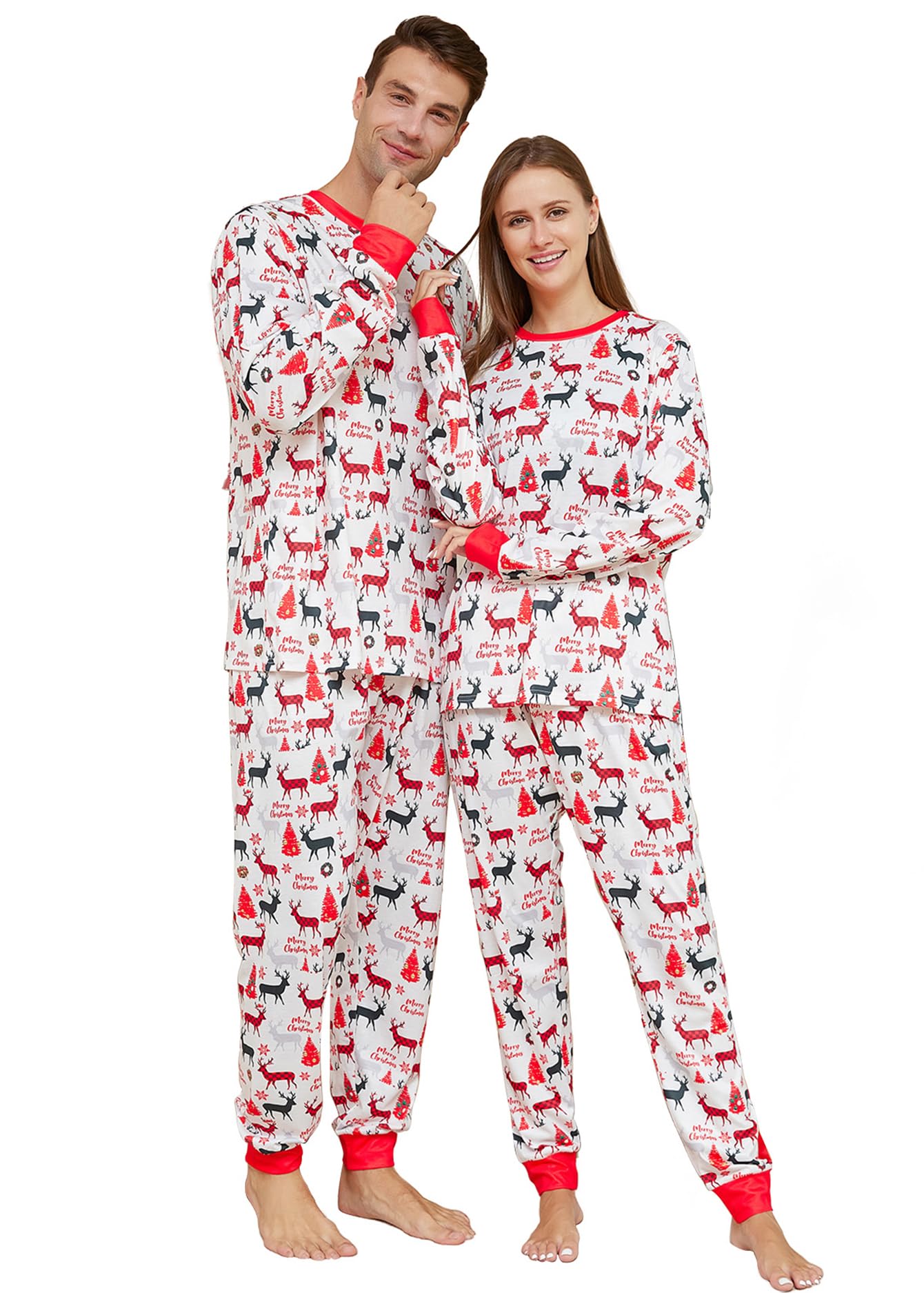 Narecte Conjuntos de pijamas familiares lindos y cómodos conjuntos de pijamas de talla grande para mujeres y hombres, pijamas de Navidad para parejas