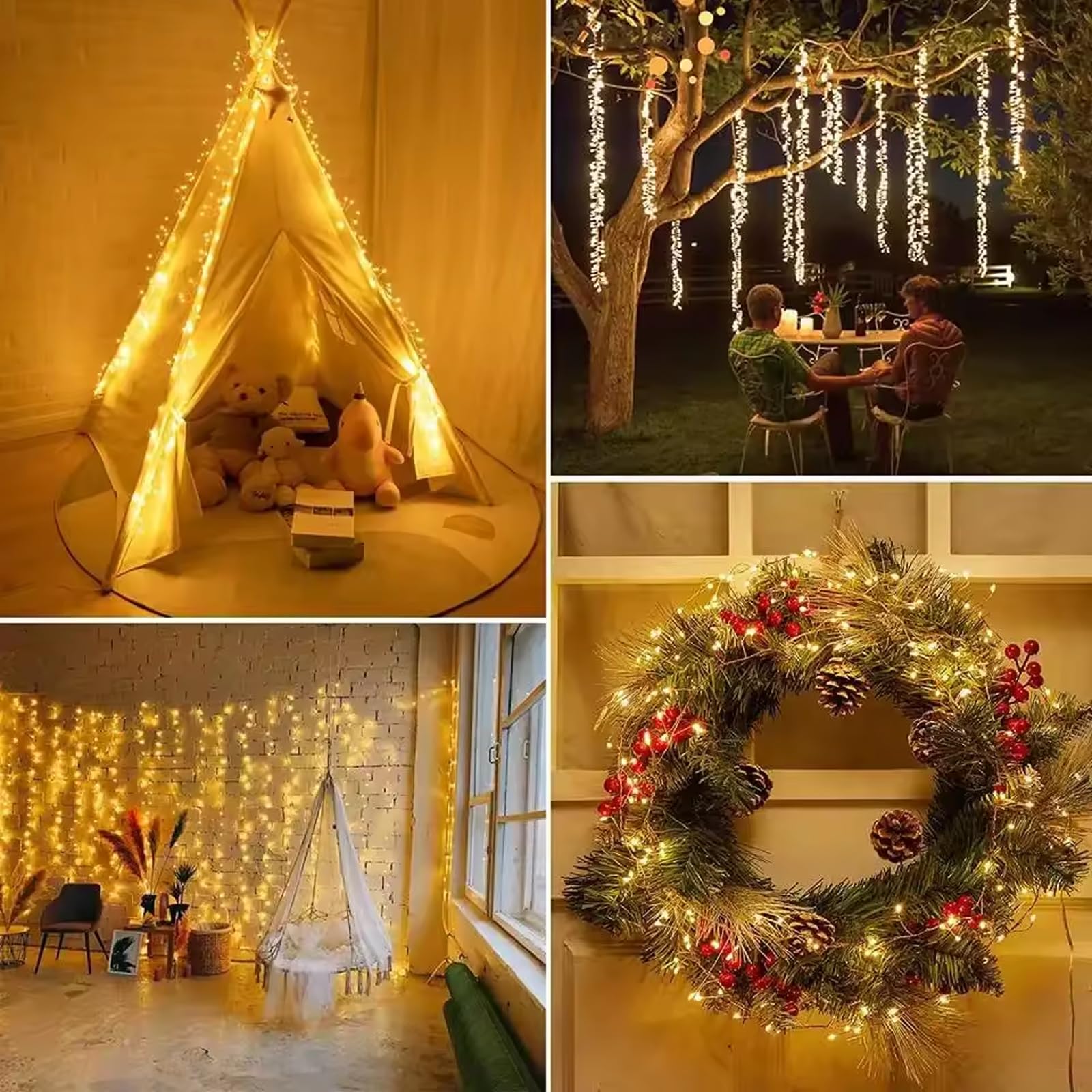 Lichtgordijn met sterren, 1 m x 1 m, 50 leds, kerstsnoer, outdoor, sterren, verlichting, waterdicht, 8 modi, voor ramen, slaapkamer, feest, binnen, buitendecoraties (warm wit