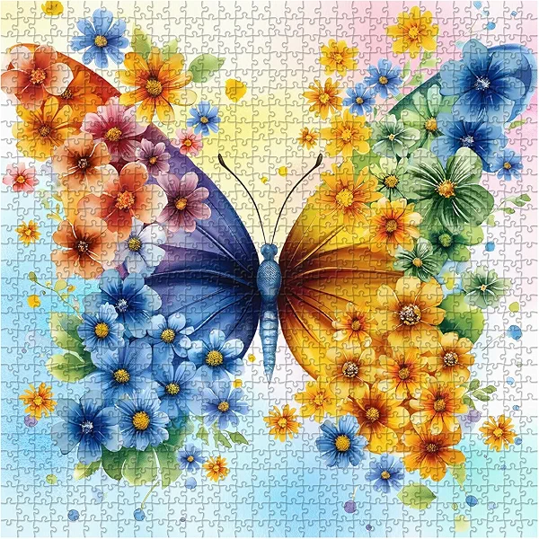 Butterfly 1000 Piece Puzzles for Adults, PICKFORU Rainbow Flower Jigsaw Puzzles Spring Plant Floral, Challenging Hard Unique Insect Theme as Colorful Wall Art