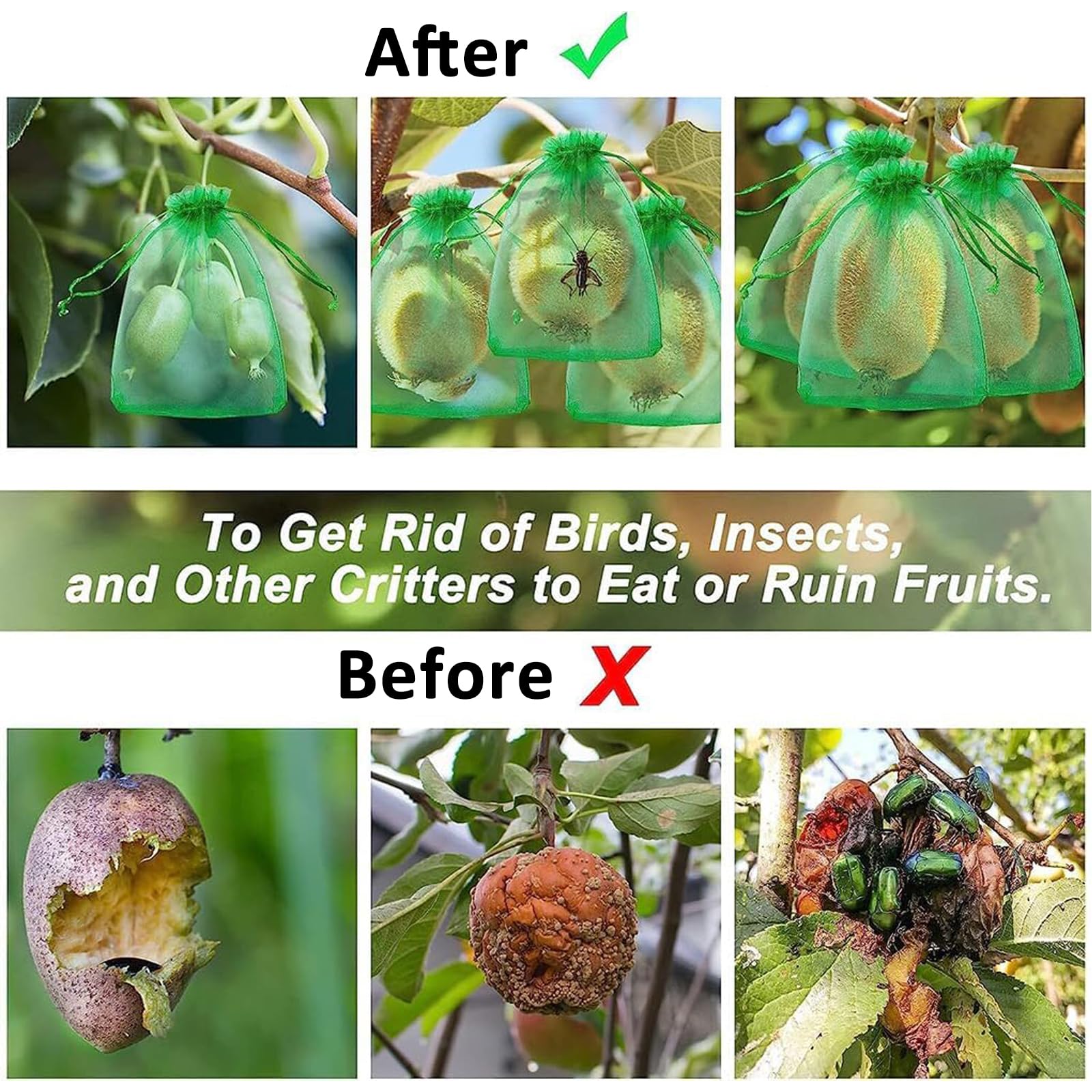 Xusxes100 Piezas Bolsa de Protección de Frutas de Red (20 x 30 cm) | Malla de Protección para Uvas, Bolsas para Uvas y Frutas con Cordón, Bolsas Protectoras contra Avispas, Pájaros e Insectos