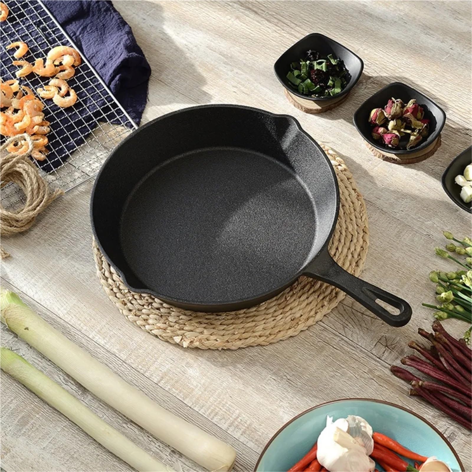 Sarten Tortilla Sartén de hierro fundido con boquilla antiadherente for cocinar en interiores y exteriores(8 inch)