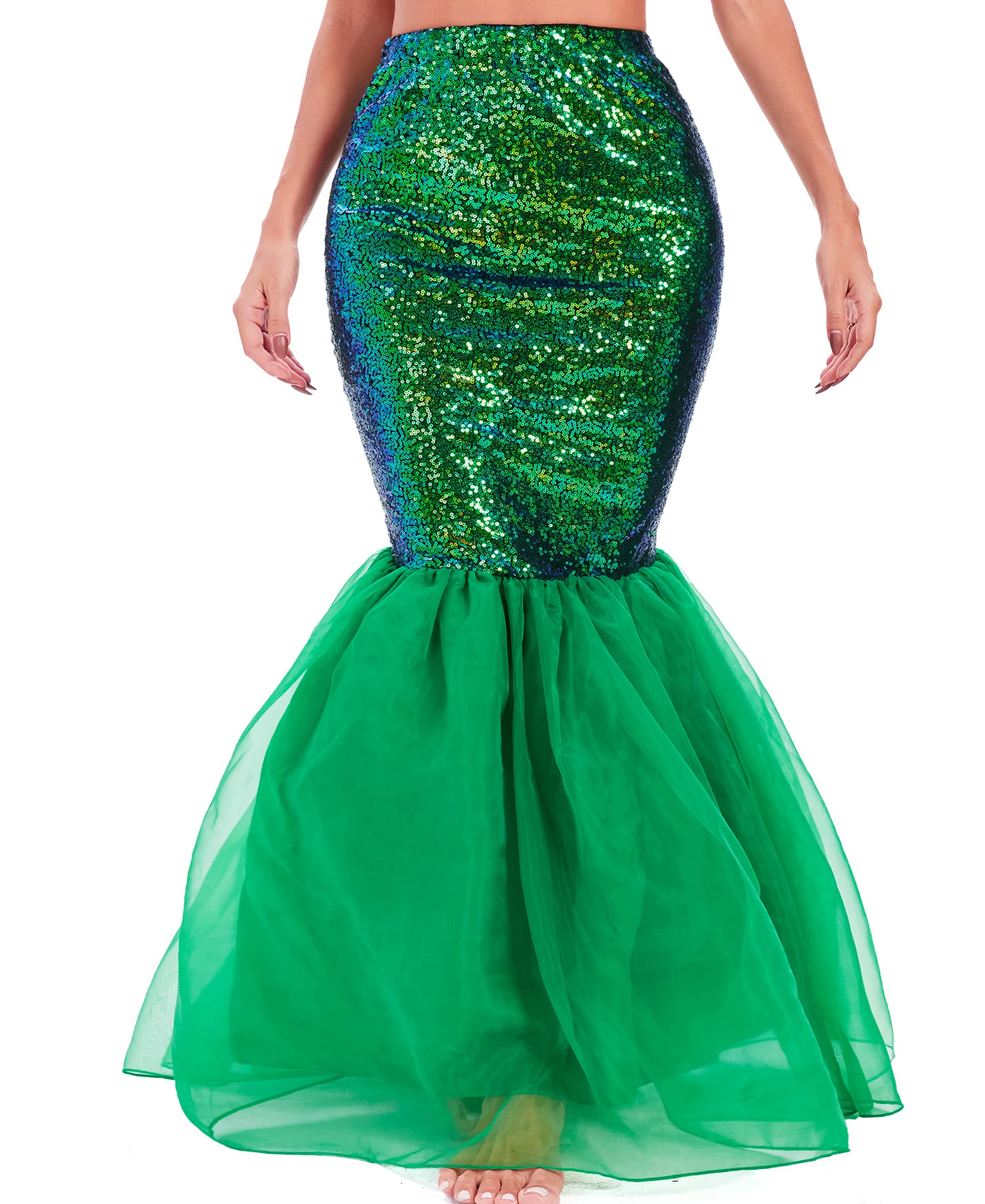 Funna Mermaid Costume for Women Sequin Tail Maxi Skirt Halloween Party