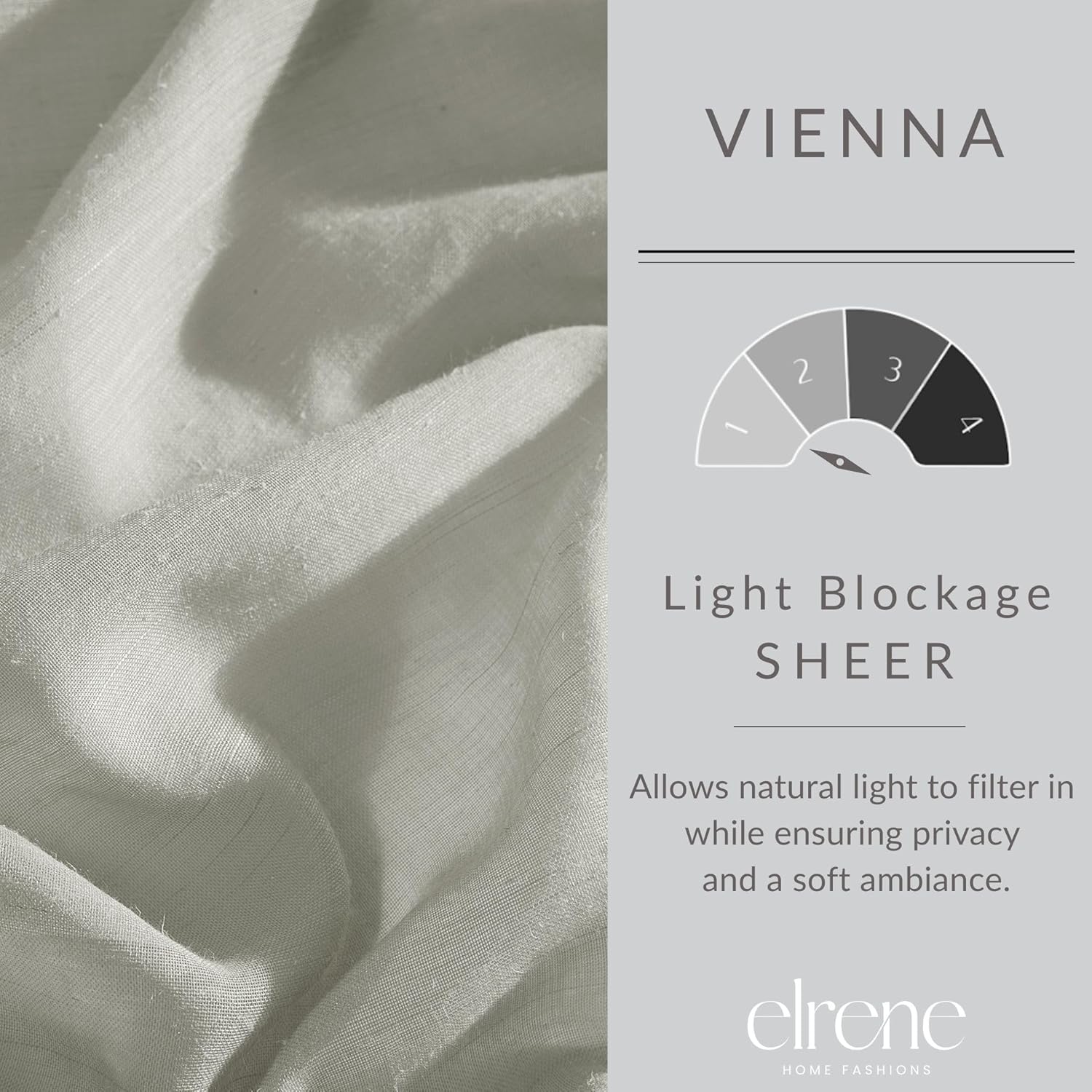 Elrene Home Fashions Vienna Sheer Tie-Top Window-Curtain Panel, 52 in x 95 in (1 Panel), Light Gray (Pack of 4)