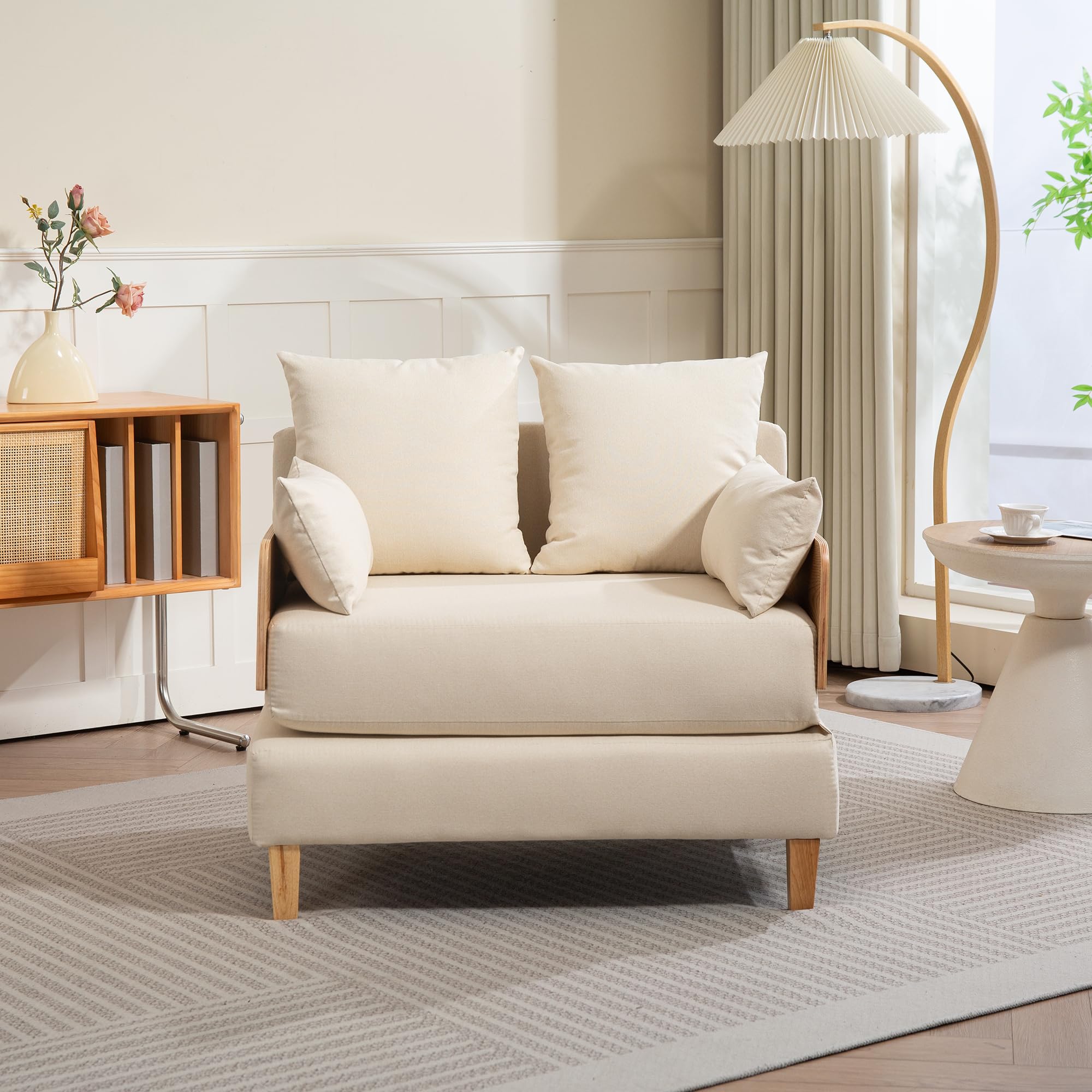 [en.casa] Sillón Covertible para Salón Seinlus Sillón Cama 2 en 1 con 2-2 Cojines Laterales y de Respaldo Butaca Acolchada Funda de Textil 81 x 88 x 68 cm - Beige