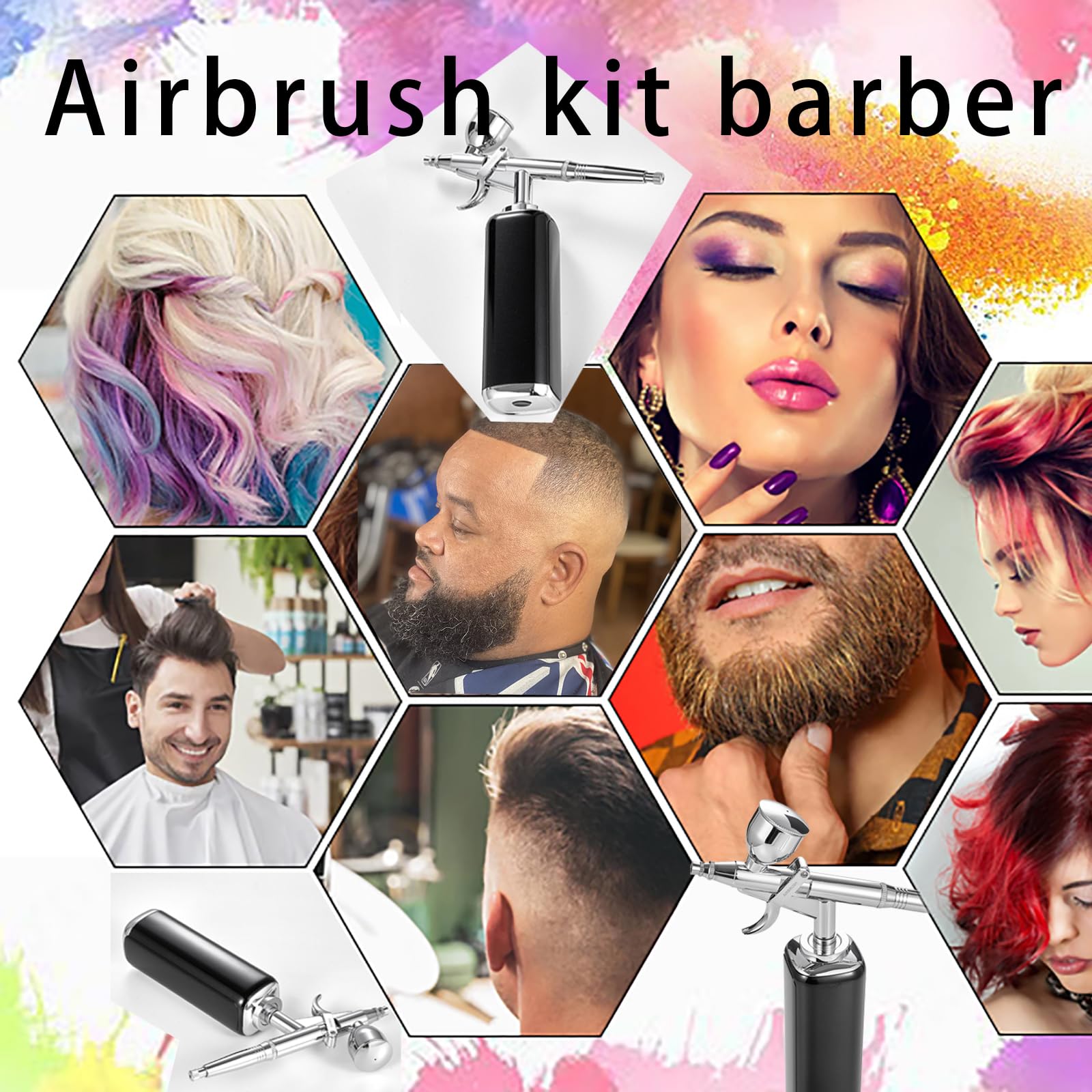 Kit d'aérographe portable sans fil 27 psi, compresseur d'aérographe portable sans fil, rechargeable, mini aérographe pour barbier, peinture de modèle, nail art, maquillage, tatouage (noir)